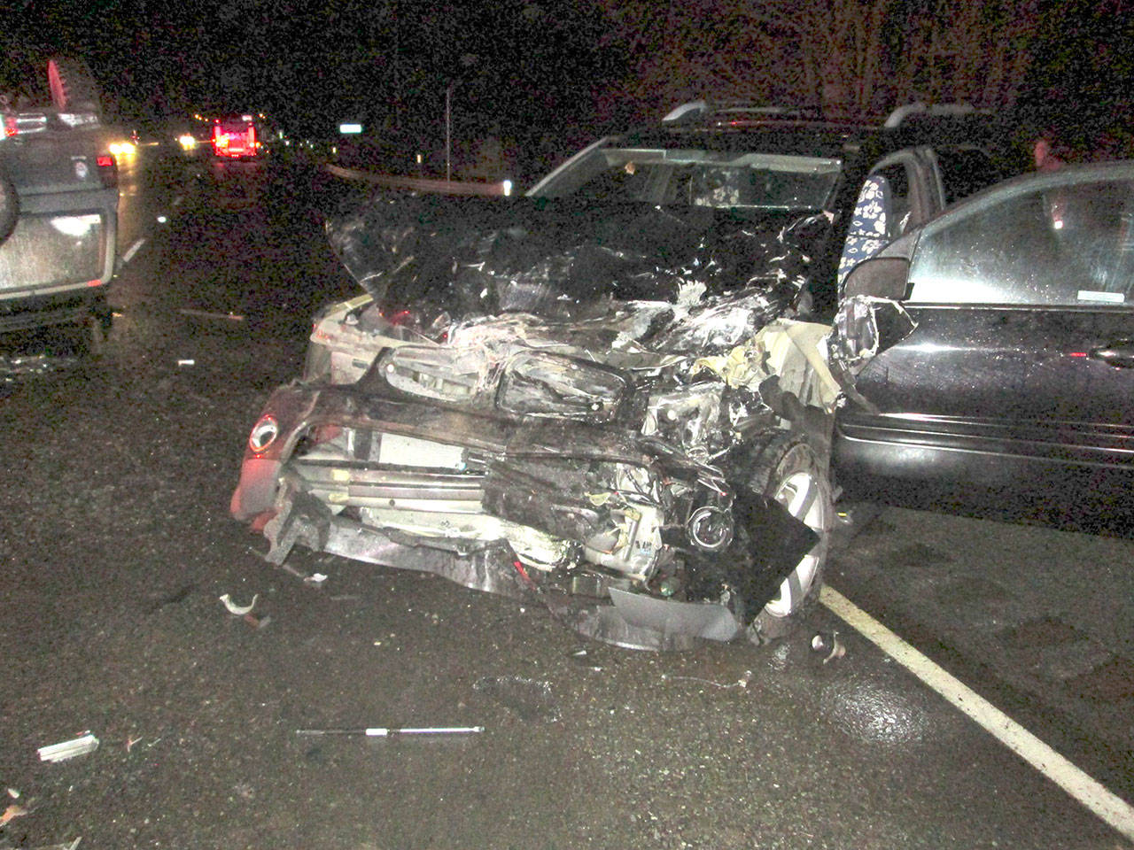 Three people were initially transported to hospitals following a two-vehicle crash east of Port Angeles. (Washington State Patrol)
