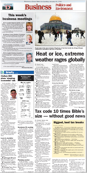 And available only in the PDN's Sunday print edition . . . extreme weather, and our tax code, 10 times the size of the Bible (and more)