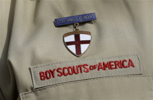 A close up detail of a Boy Scout uniform worn by Brad Hankins