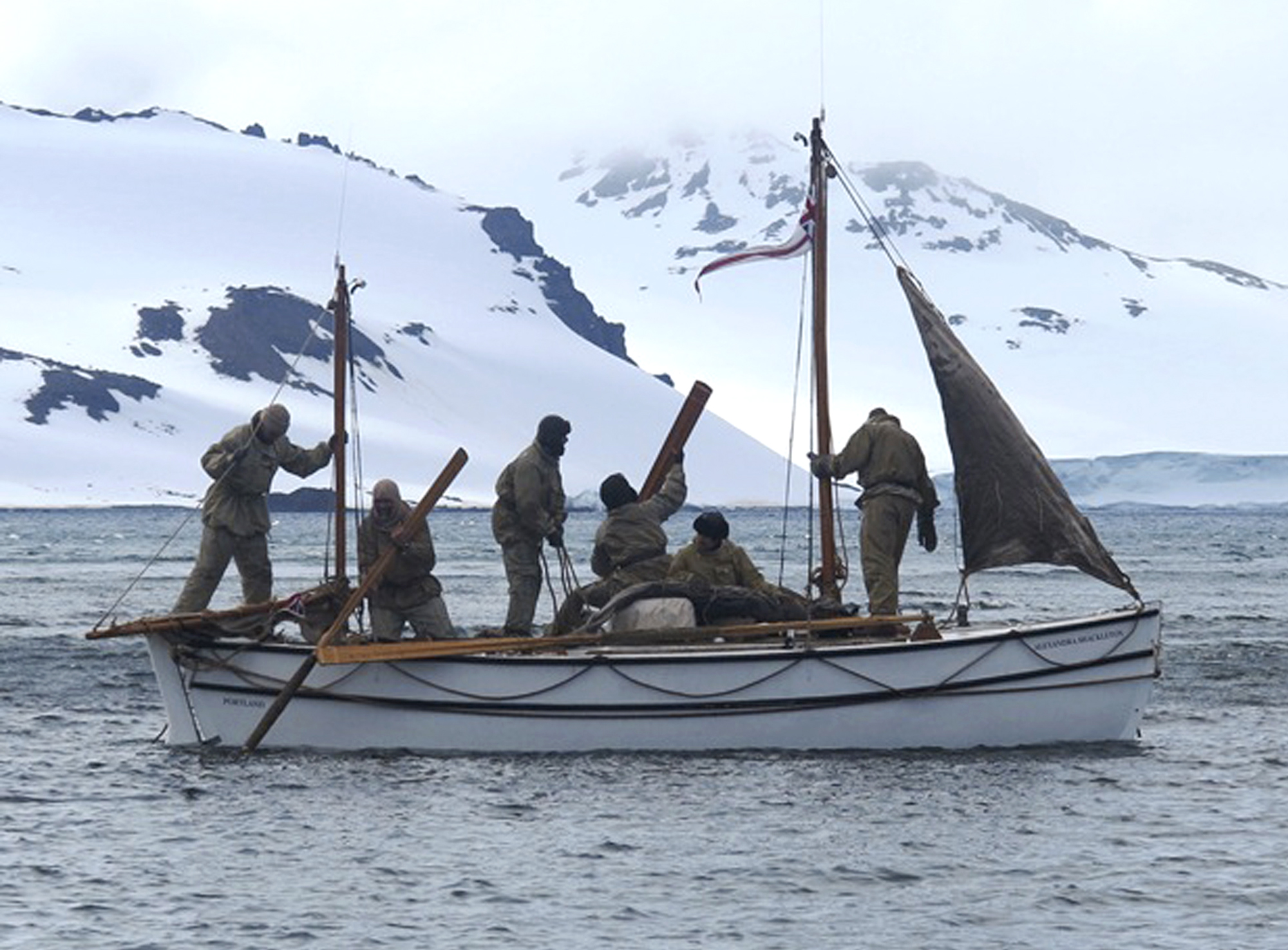 Shackleton Epic adventurers aboard their boat leave Elephant Island. The Associated Press