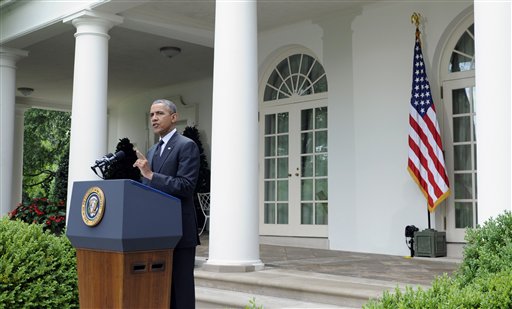 President Barack Obama speaks about the future of US troops in Afghanistan on Tuesday in the Rose Garden of the White House. The Associated Press