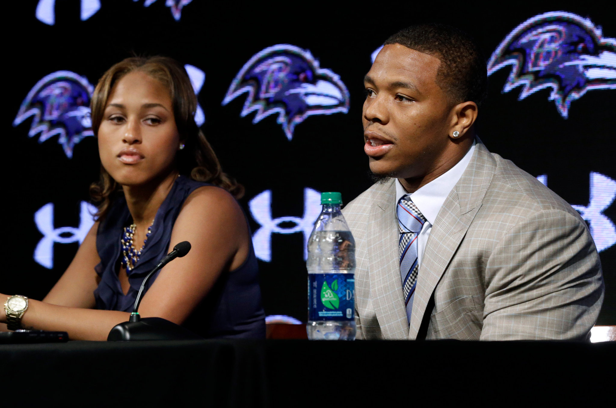 Ray Rice at a news conference with his wife