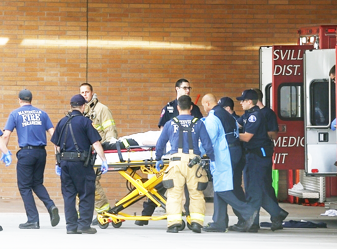 One of the Marysville Pilchuck High School shooting victims arrives at Providence Regional Medical Center Everett on Friday. The (Everett) Herald