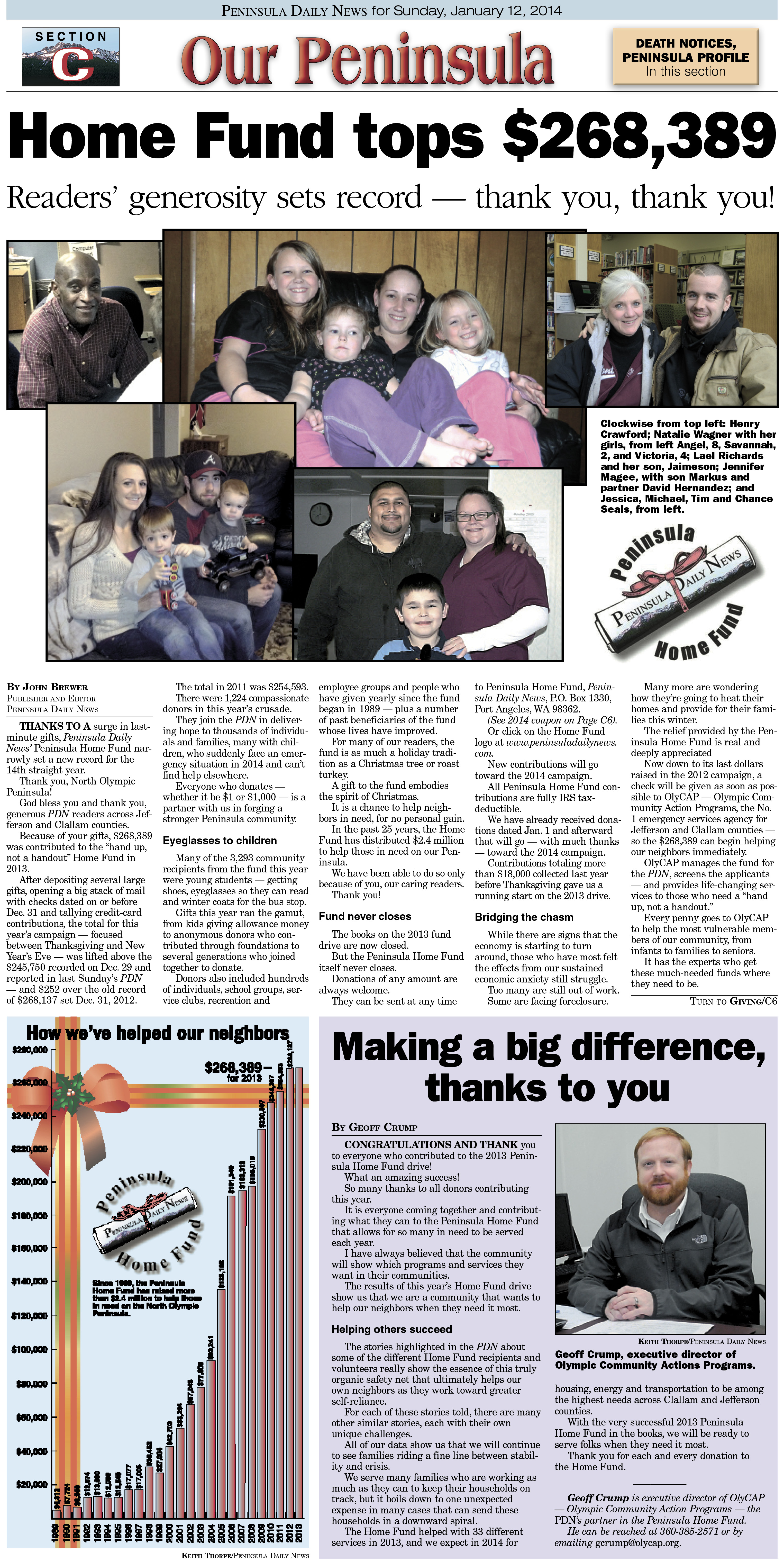 Our thank-you card to Peninsula Home Fund contributors in the form of a full page in the Sunday PDN. The photos reprise some of the Home Fund recipients profiled during the 2013 campaign.