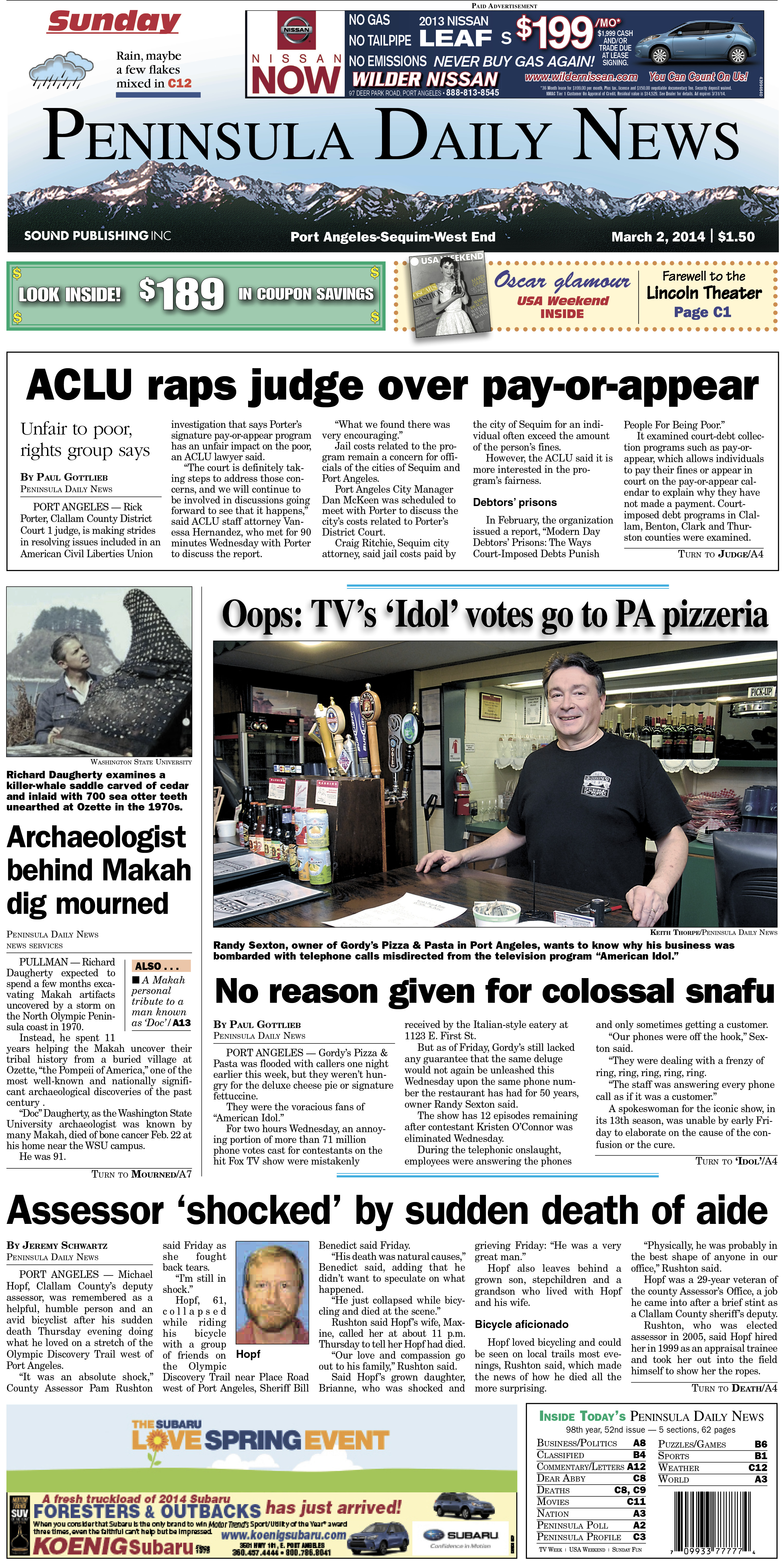 Today's front page for our Clallam County readers.