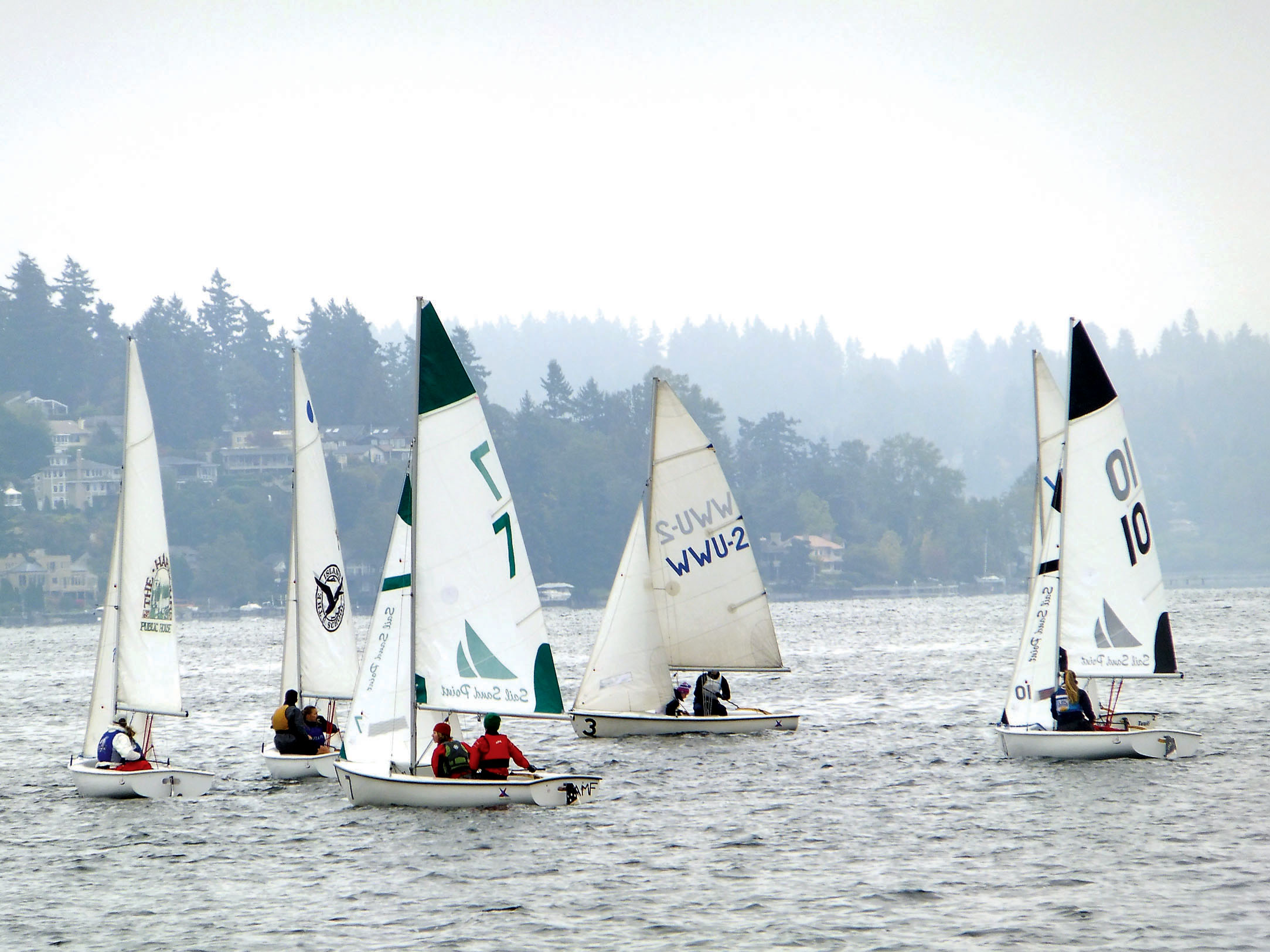 Port Angeles High School sailors compete in a regatta. They will be joined by high school sailors from throughout the state in Port Angeles Harbor on Saturday. Grant Shogren