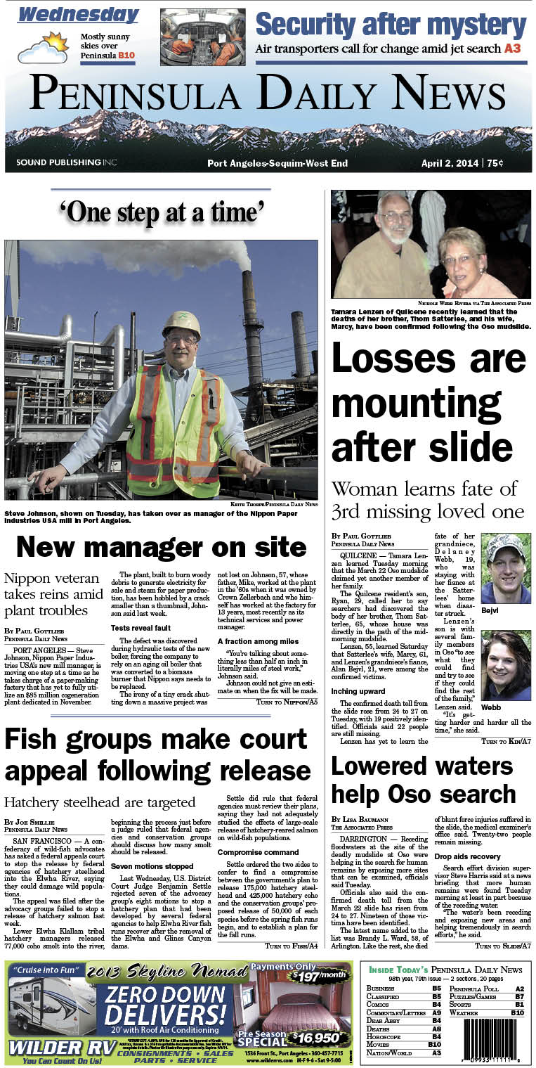 Today's PDN front page for our Port Angeles/Clallam County readers.