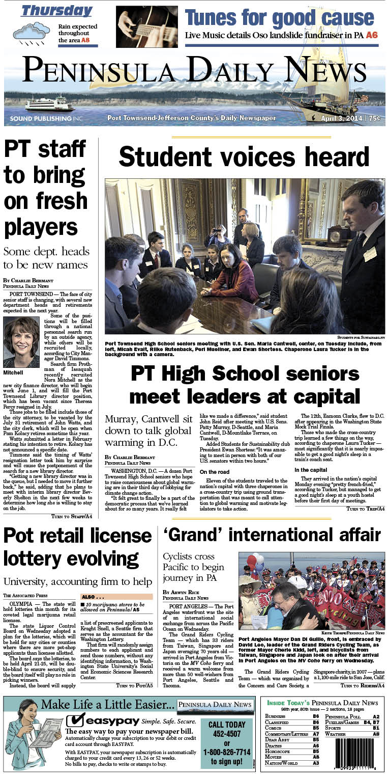 Today's PDN front page for our Port Townsend/Jefferson County readers.
