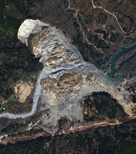 This satellite image provided by Skybox Imaging and captured by SkySat-1 on Tuesday (April 1) at 12:19 p.m. PDT shows the area of the mudslide in Oso. The Associated Press/Skybox Imaging
