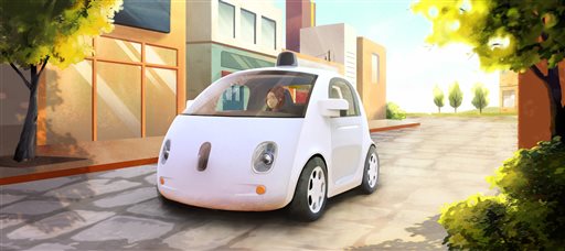 This image provided by Google shows an artist's rendering of the company's self-driving car. The two-seater won't be sold publicly