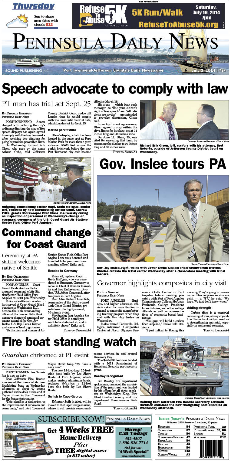 PDN's front page for today's Jefferson County readers. There's more inside that isn't online!