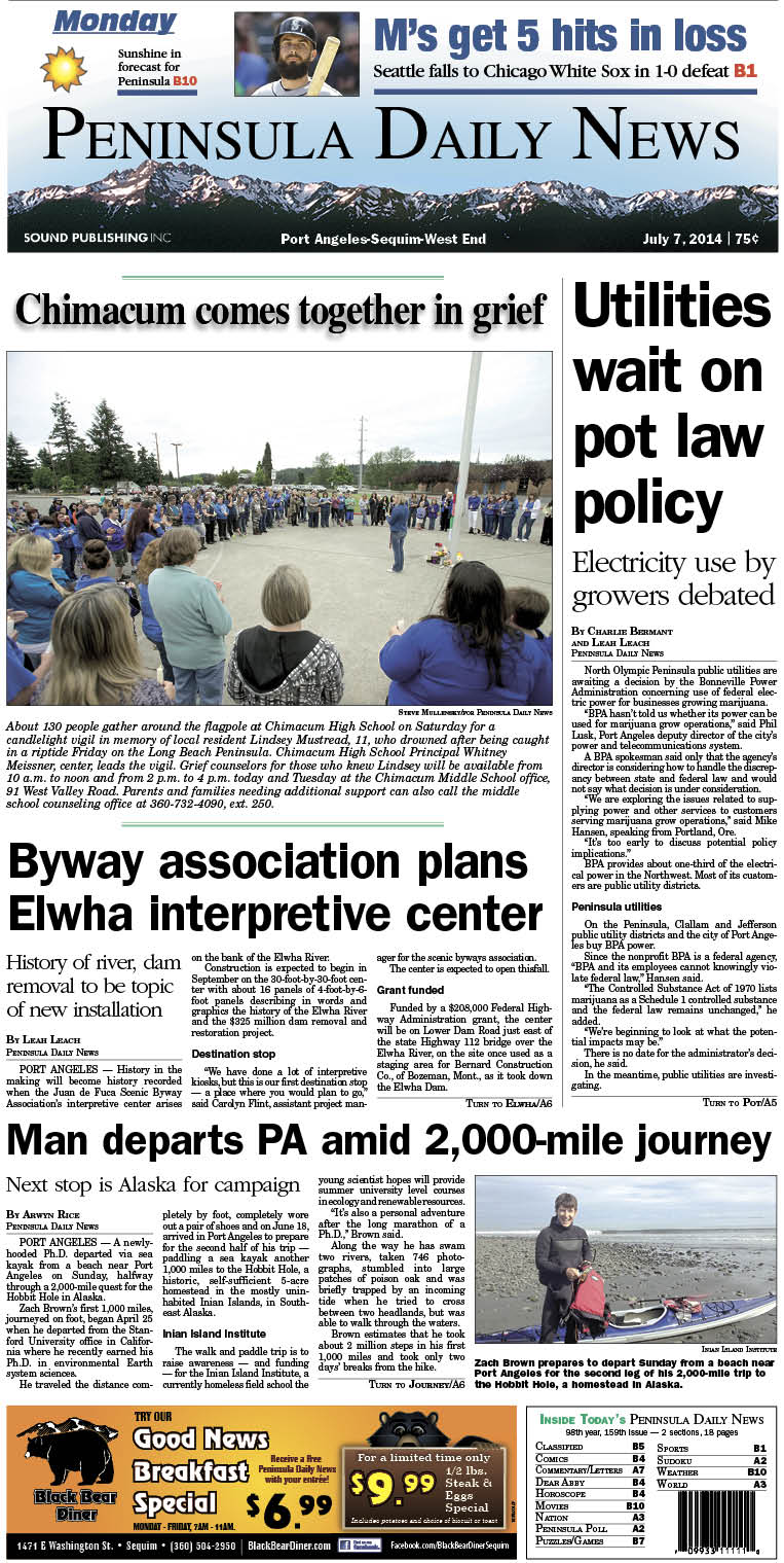 PDN's front page for today's Clallam County readers. There's more inside that isn't online!