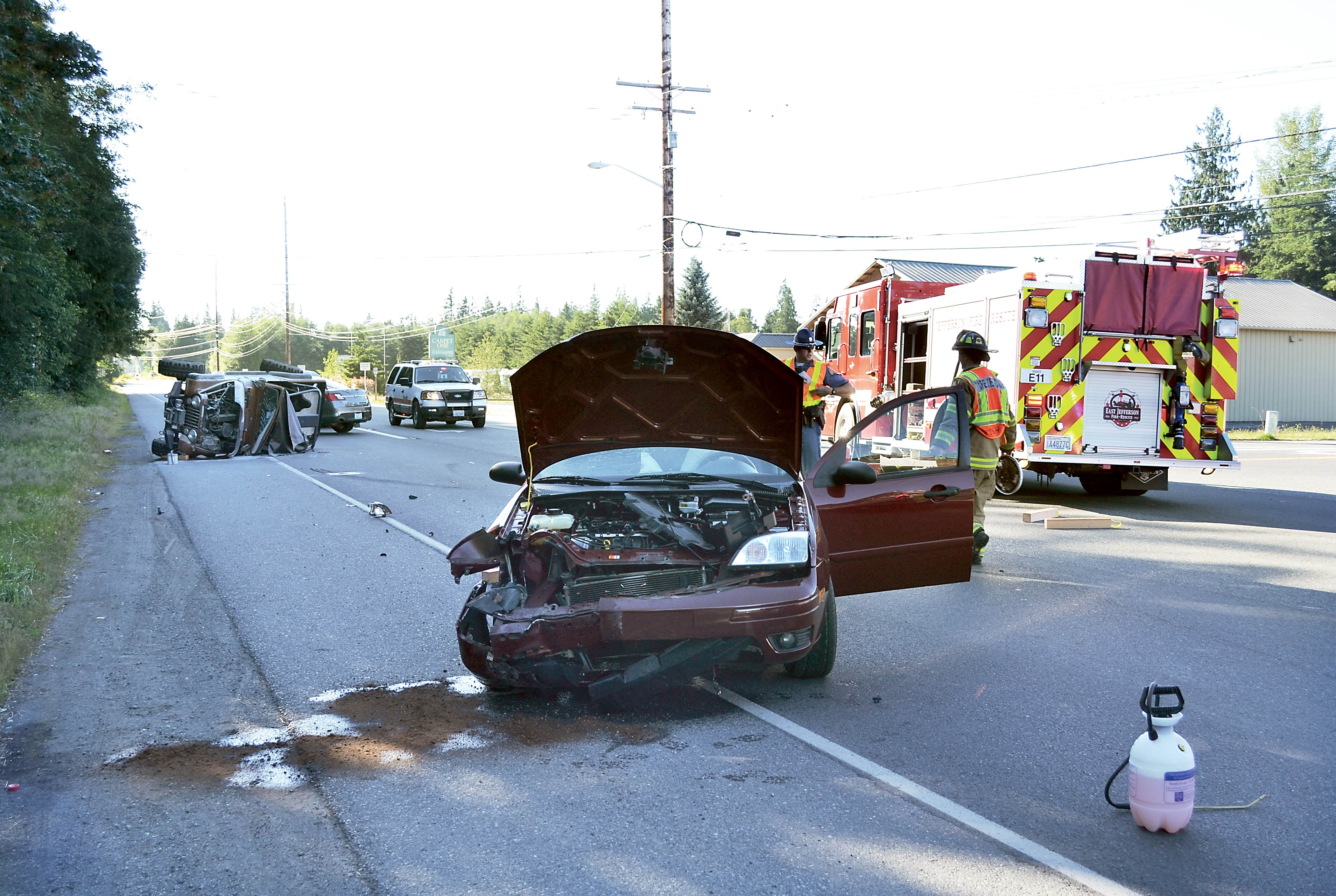 This wreck on state Highway 19 at the intersection with Irondale Road near Port Hadlock injured a teenage driver Tuesday. — Bill Beezley/ East Jefferson Fire-Rescue