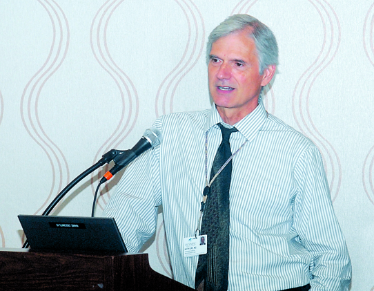 Dr. Keith Ure addresses the Port Angeles Regional Chamber of Commerce Monday. Keith Thorpe/Peninsula Daily News