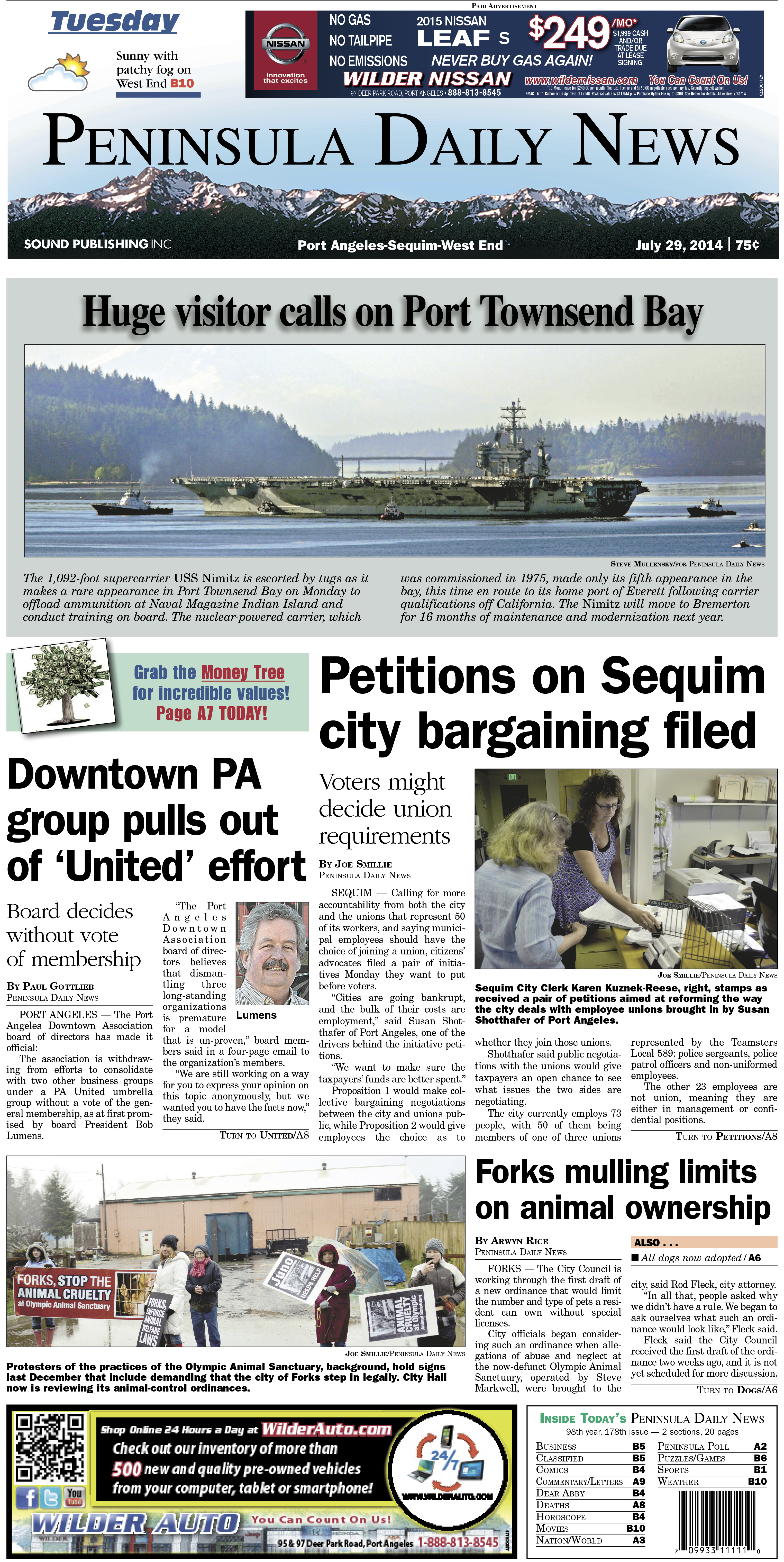 PDN's front page for today's Clallam County readers. There's more inside that isn't online!