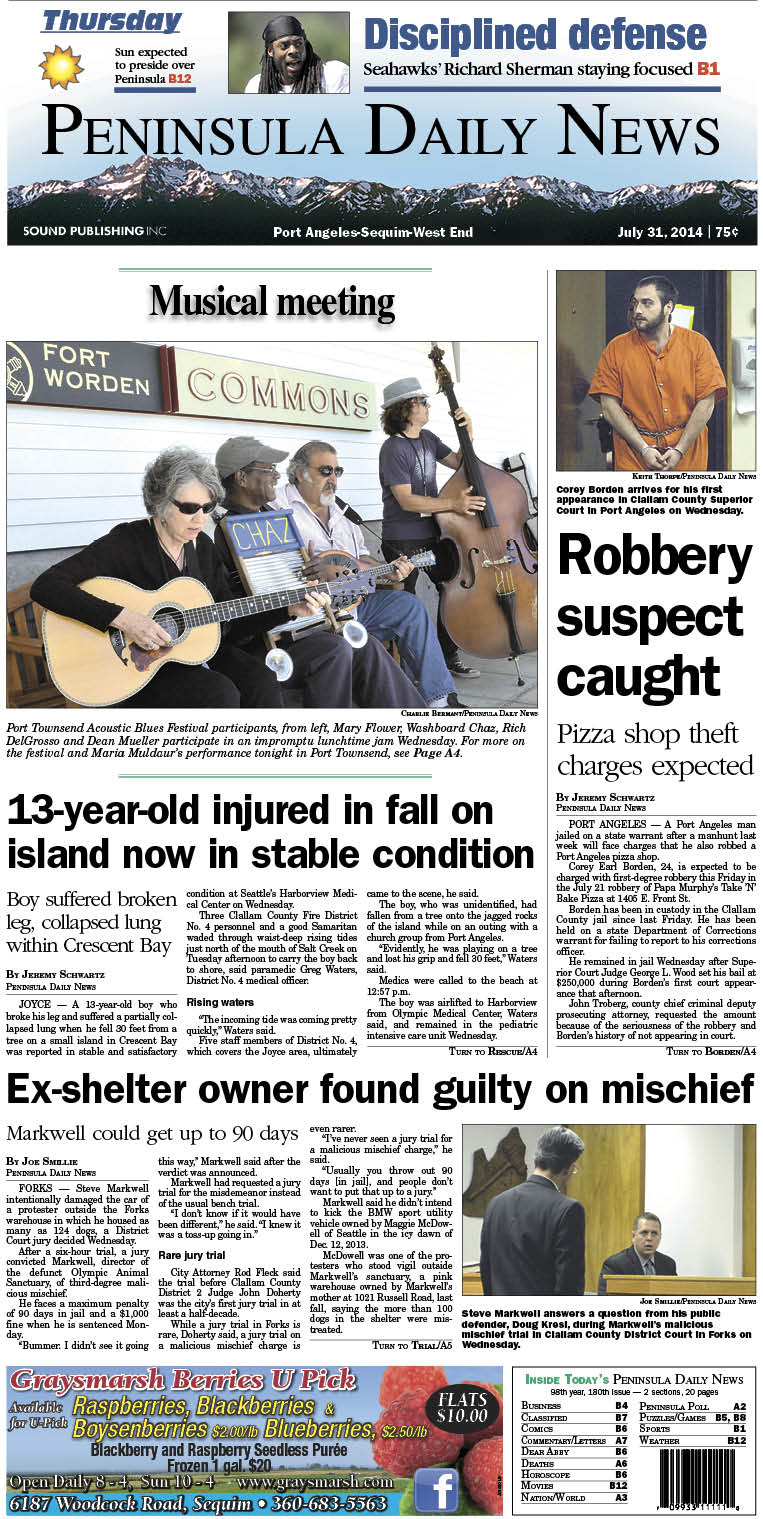 PDN's front page for today's Clallam County readers. There's more inside that isn't online!