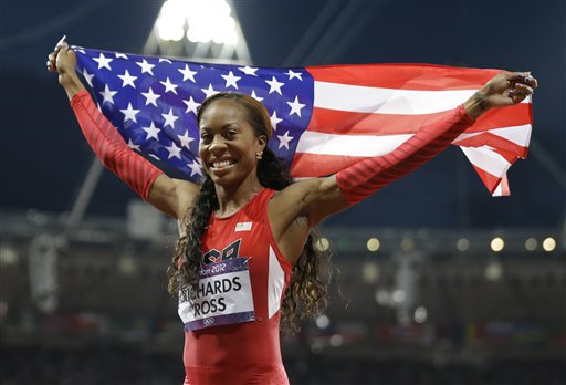Sanya Richards Ross from the U.S. celebrates after winning the women's 400-meter final on Sunday. The Associated Press (click to enlarge)