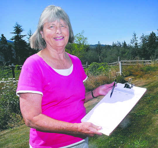 Norma Turner of Port Angeles holds a petition last Friday with the hopes she will gather enough signatures of Clallam County voters to place a measure on the ballot that would change the composition of the board of commissioners for the Port of Port Angeles. Keith Thorpe/Peninsula Daily News
