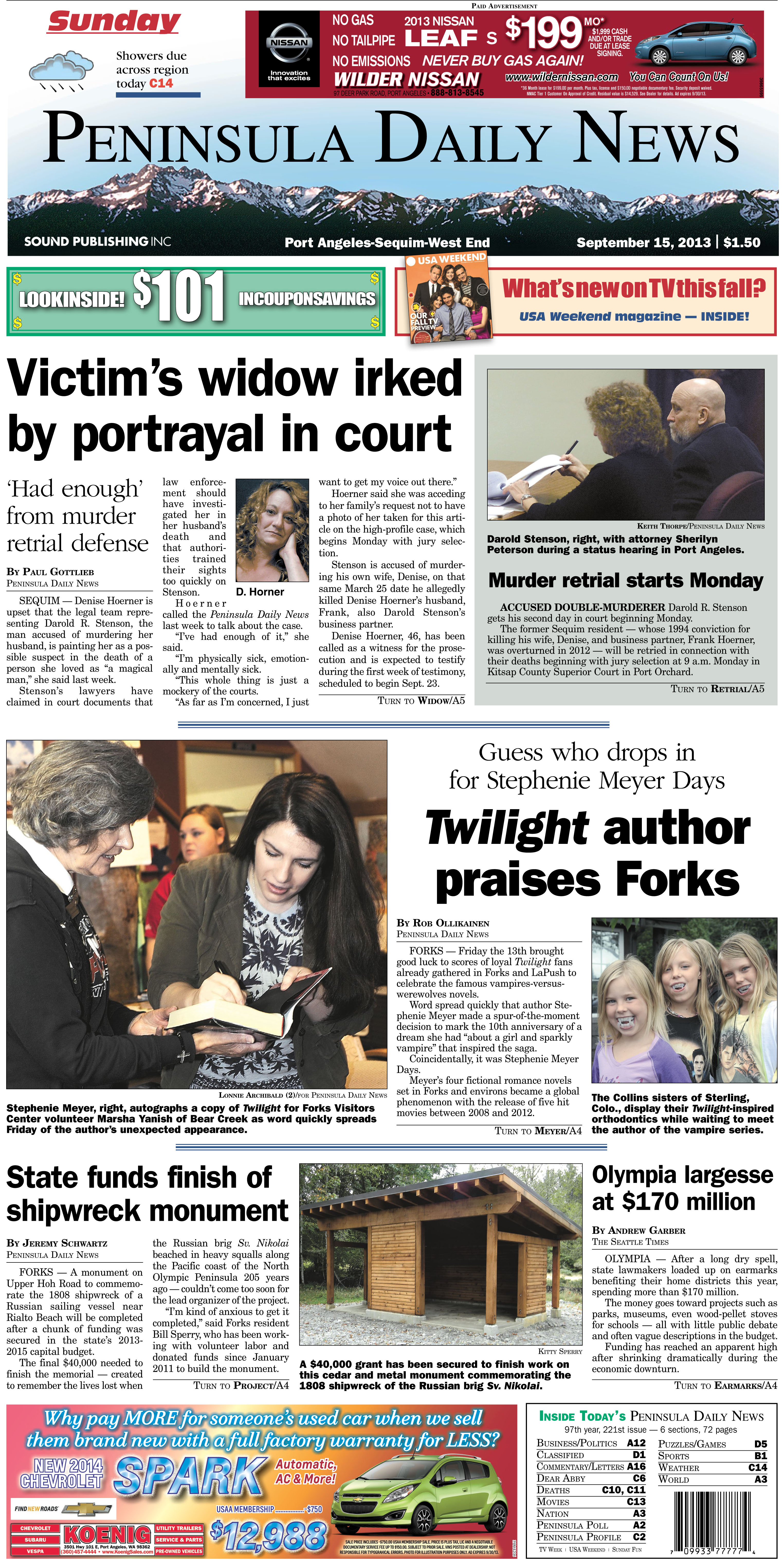 Sunday's Page 1 for our Clallam County readers. (Click on image to enlarge)