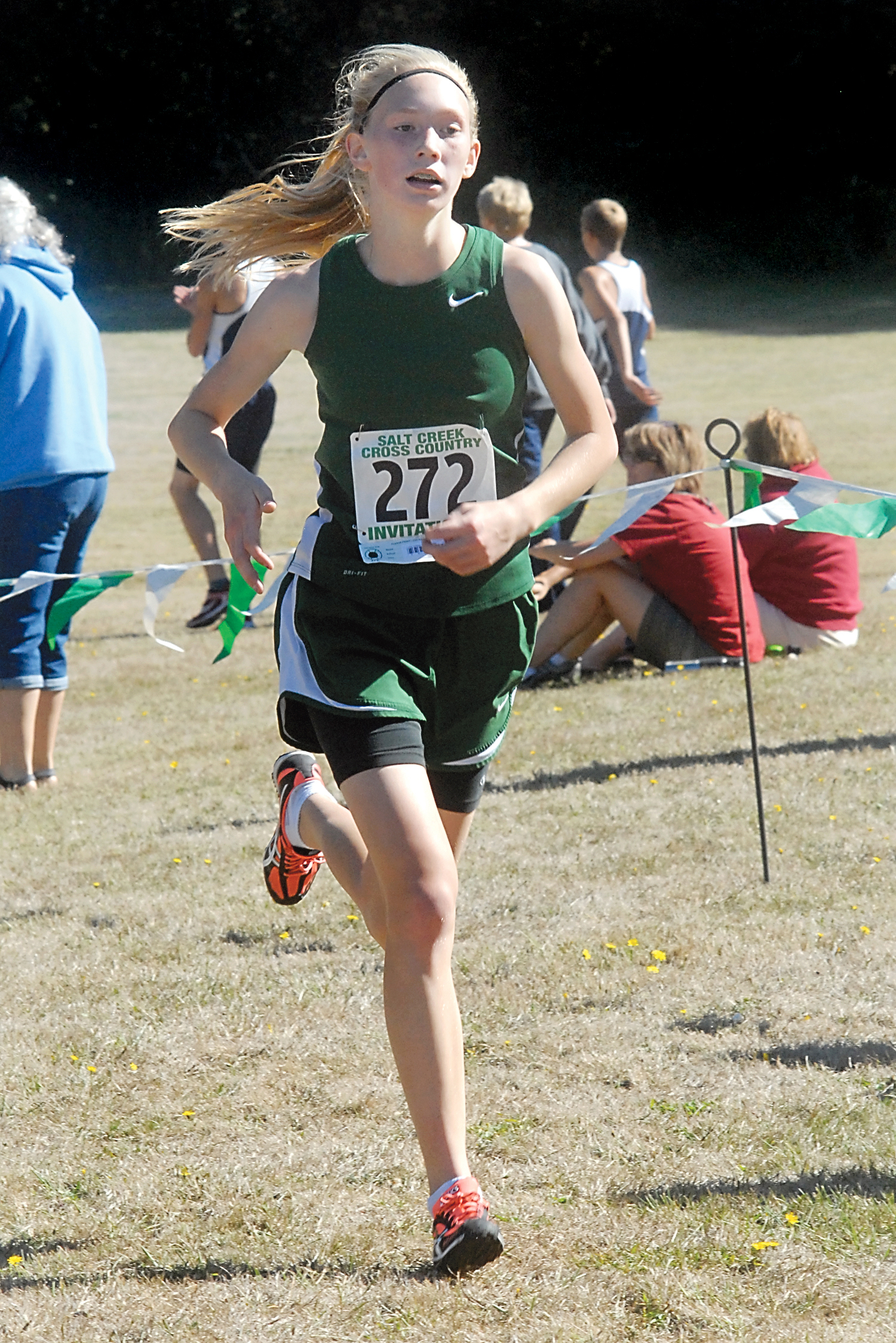 Gracie Long of Port Angeles runs to a second-place finish in the girls varsity race at the Salt Creek Invitational. Keith Thorpe/Peninsula Daily News