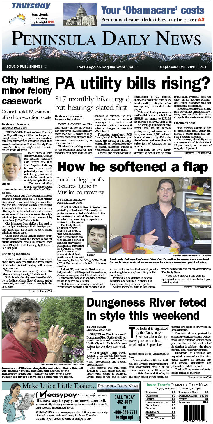 Today's PDN for our Clallam County readers. Jefferson County readers have an edition tailored just for them. (Click on image to enlarge)