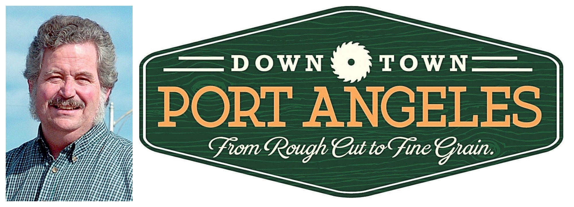 Port Angeles Downtown Association President Bob Lumens and the new logo.