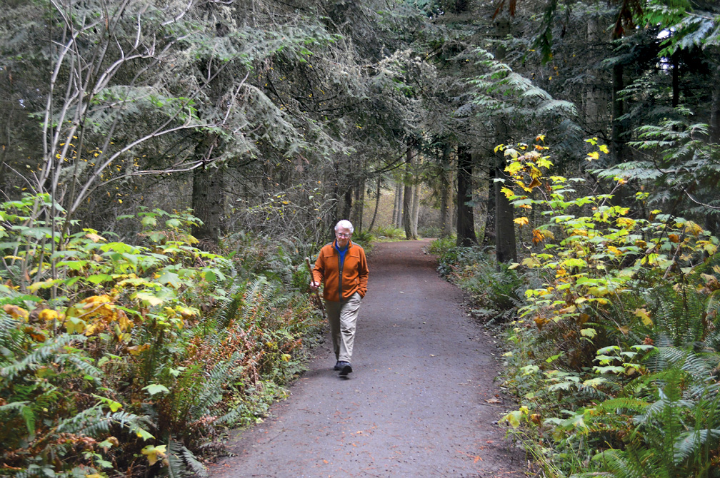David Heldt of Agnew takes a walk on the Dungeness National Wildlife Refuge trail to Dungeness Spit after the refuge reopened Thursday.  -- Photo by Joe Smillie/Peninsula Daily News