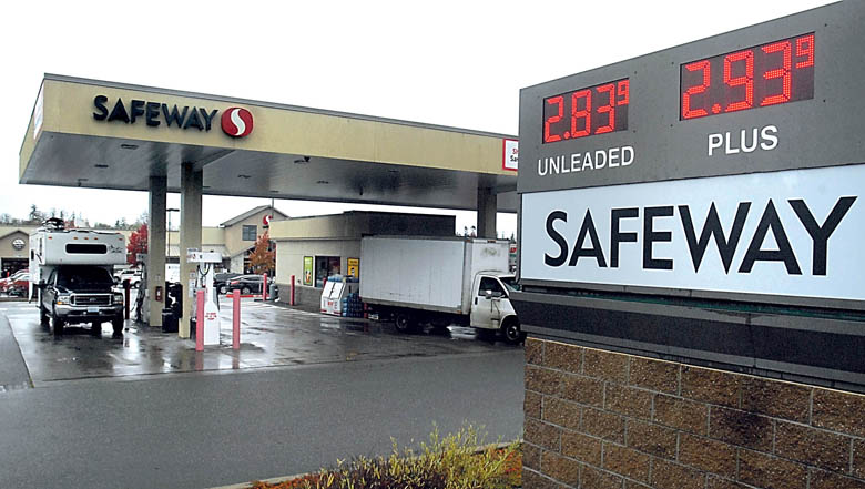 A display sign indicates gas prices well below $3 per gallon at the Safeway fuel station east of Port Angeles on Friday. Keith Thorpe/Peninsula Daily News
