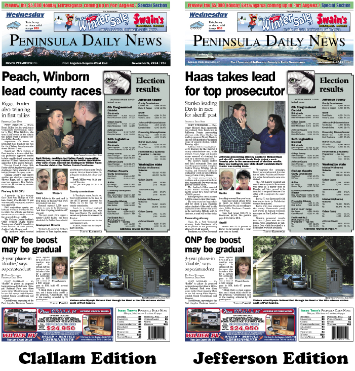 Here are today's front pages for our Clallam County and Jefferson County readers — news tailored to your community. There's more inside that isn't online!
