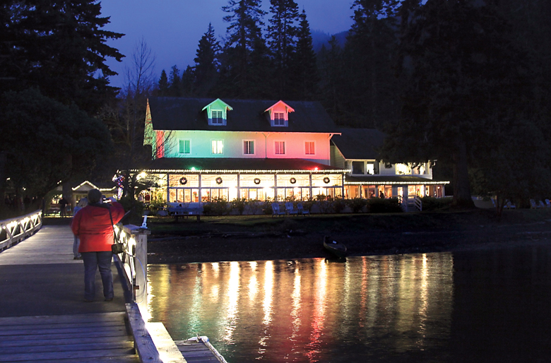 Lake Crescent Lodge is ablaze in lights during the inaugural “Lighting of Lake Crescent” in 2013. This year