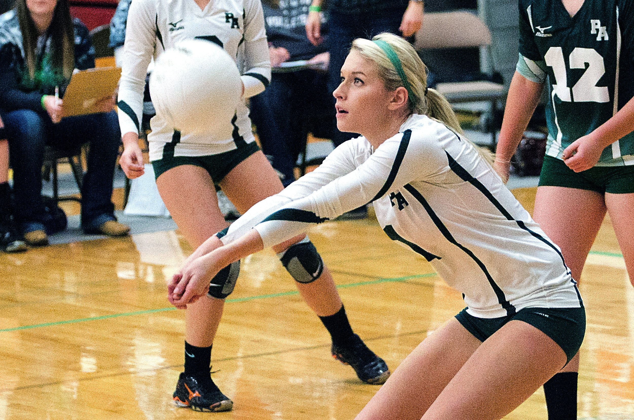 Port Angeles senior Sarah Steinman bumps the ball during the Roughriders 2A state tournament opener against Capital