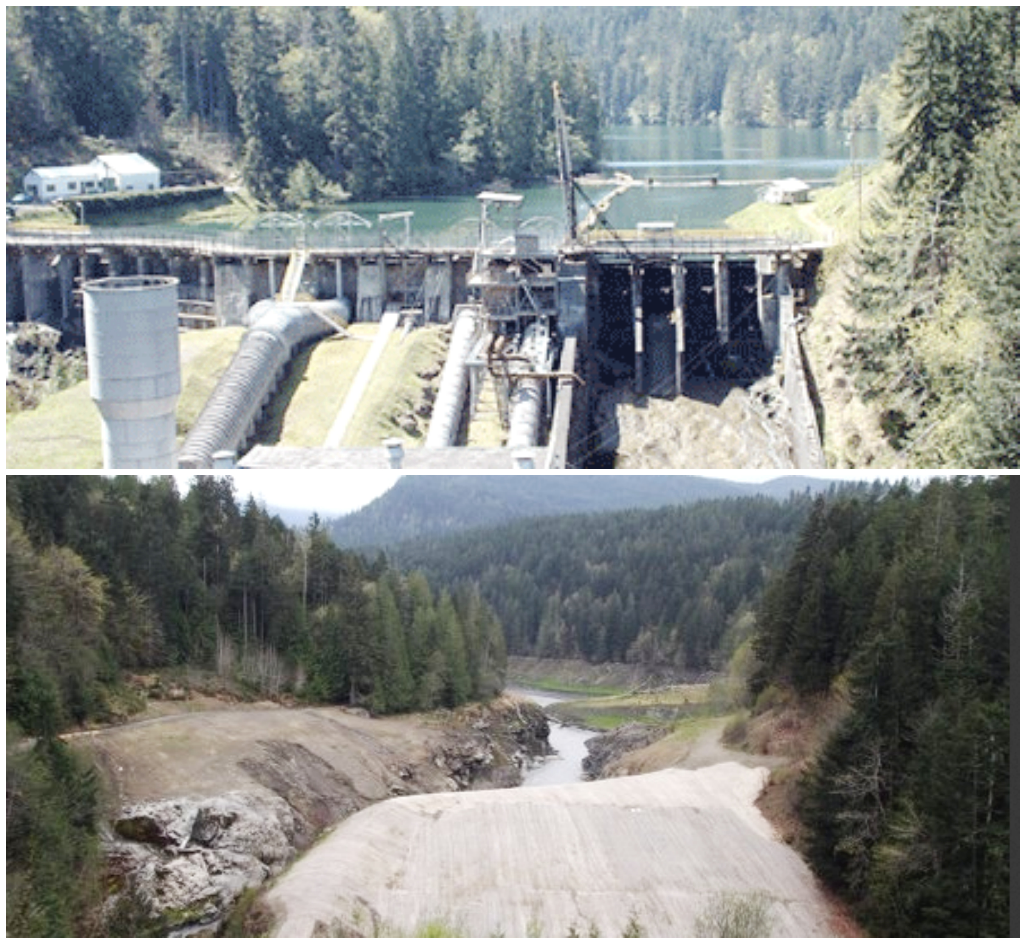 Elwha Dam in September 2011 and the dam site today. Peninsula Daily News