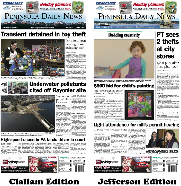Here are today's front pages for our Clallam and Jefferson readers — news tailored to your community. There's more inside that isn't online!