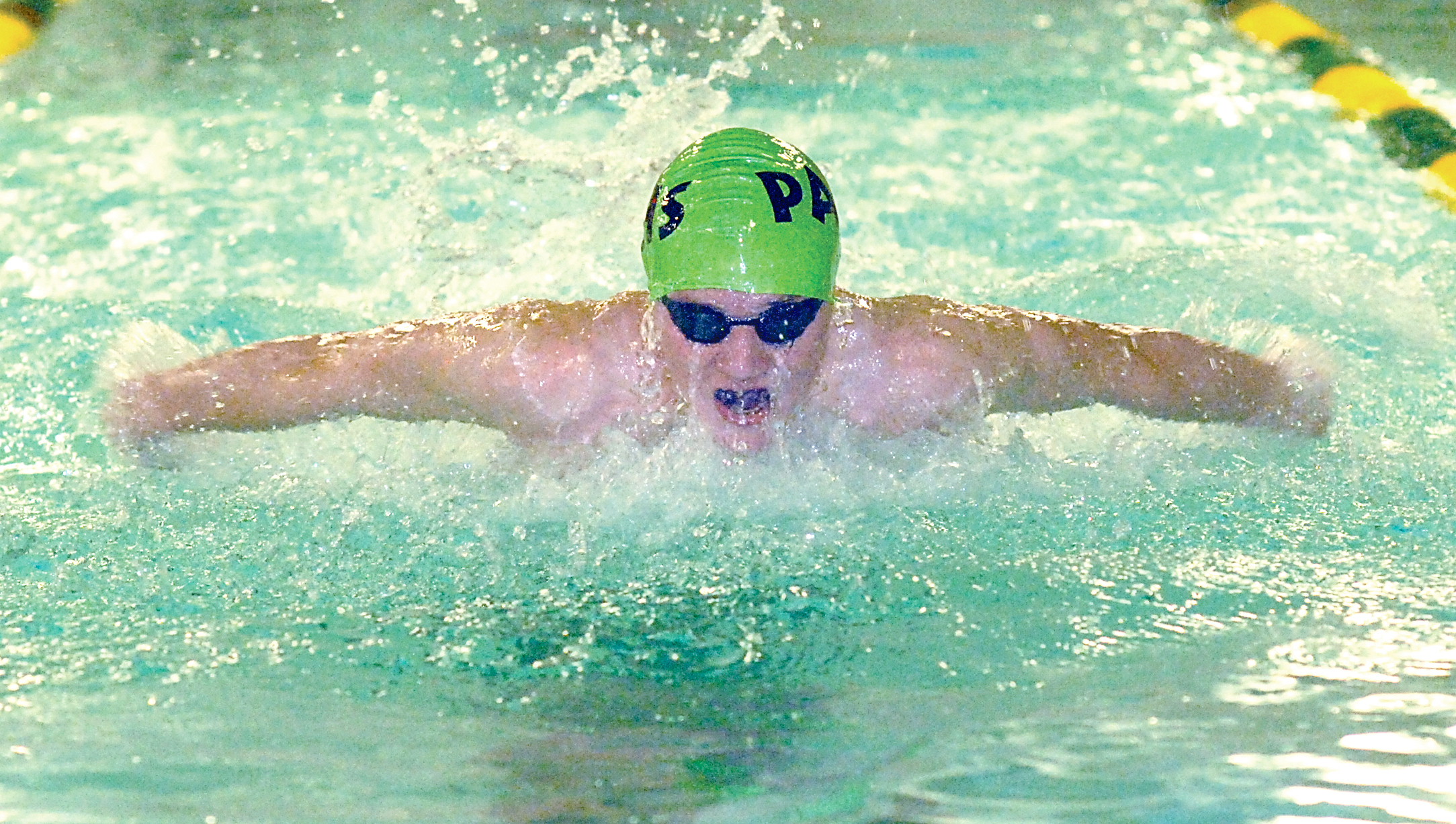 Port Angeles' Tristin Butler swims the butterfly lap of the 200-yard medley relay during Thursday's meet against North Kitsap at William Shore Pool in Port Angeles. Keith Thorpe/Peninsula Daily News