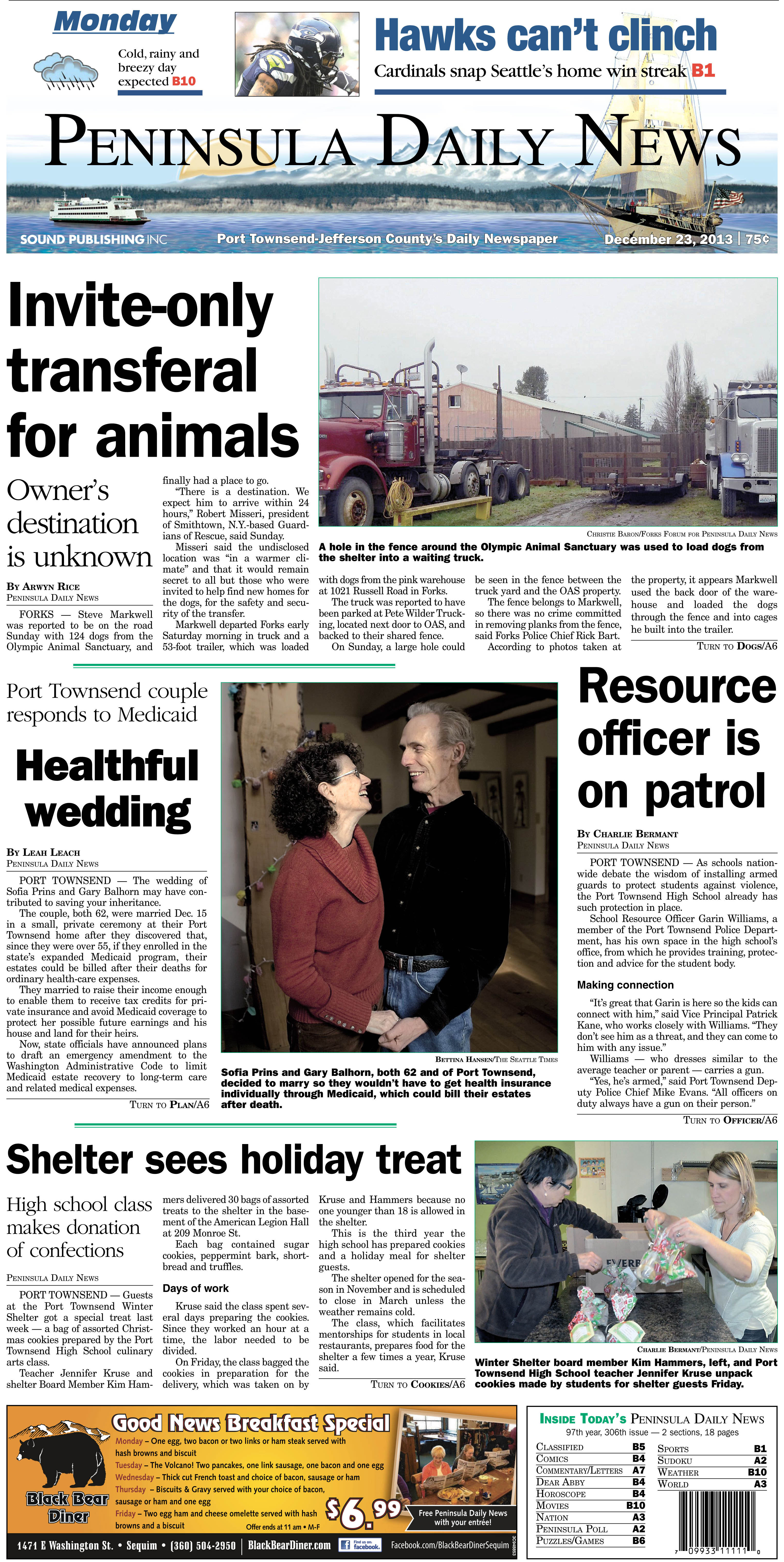 PDN's front page for today's Port Townsend/Jefferson County edition.