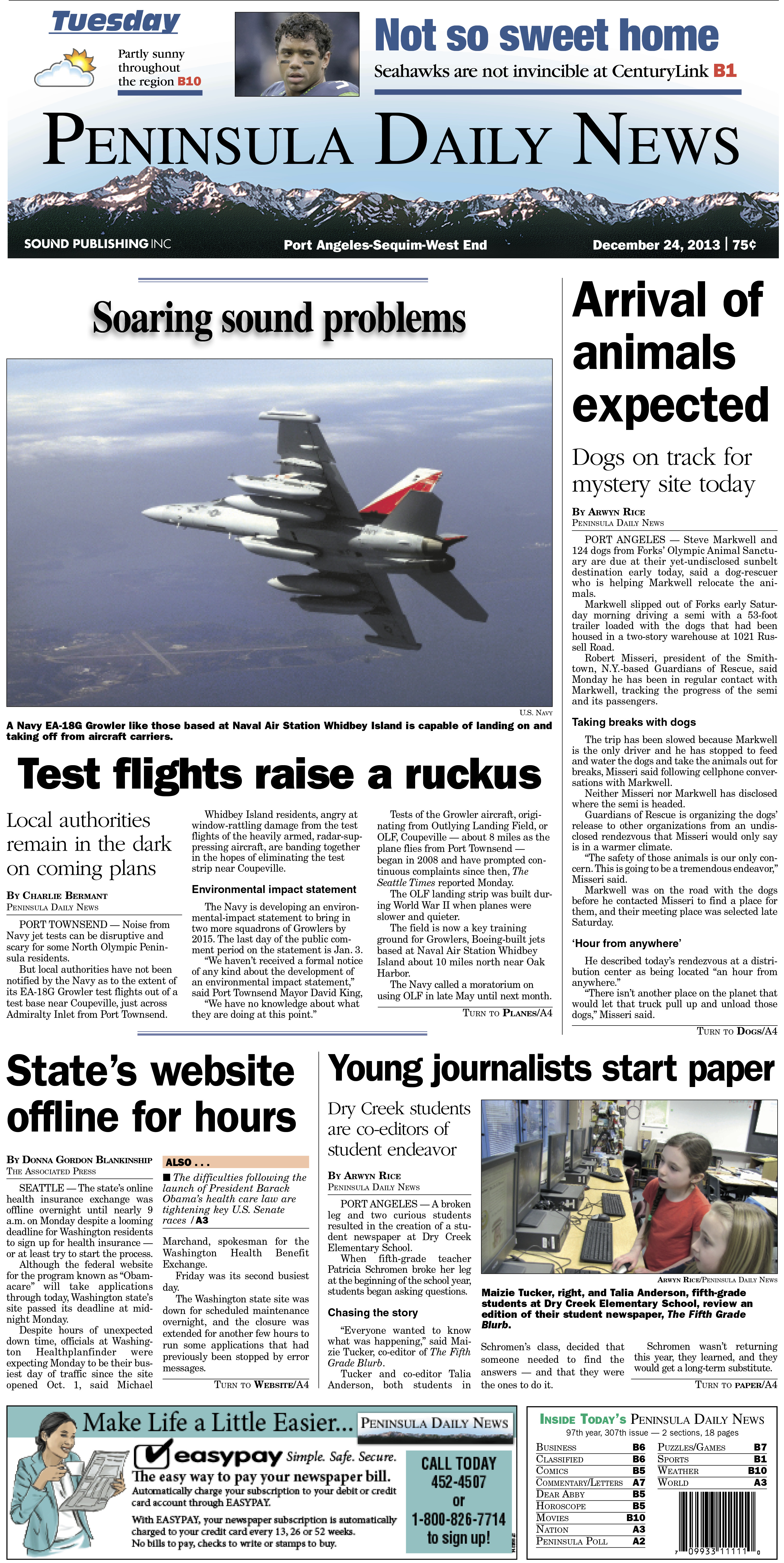 PDN's front page for today's Clallam County edition.