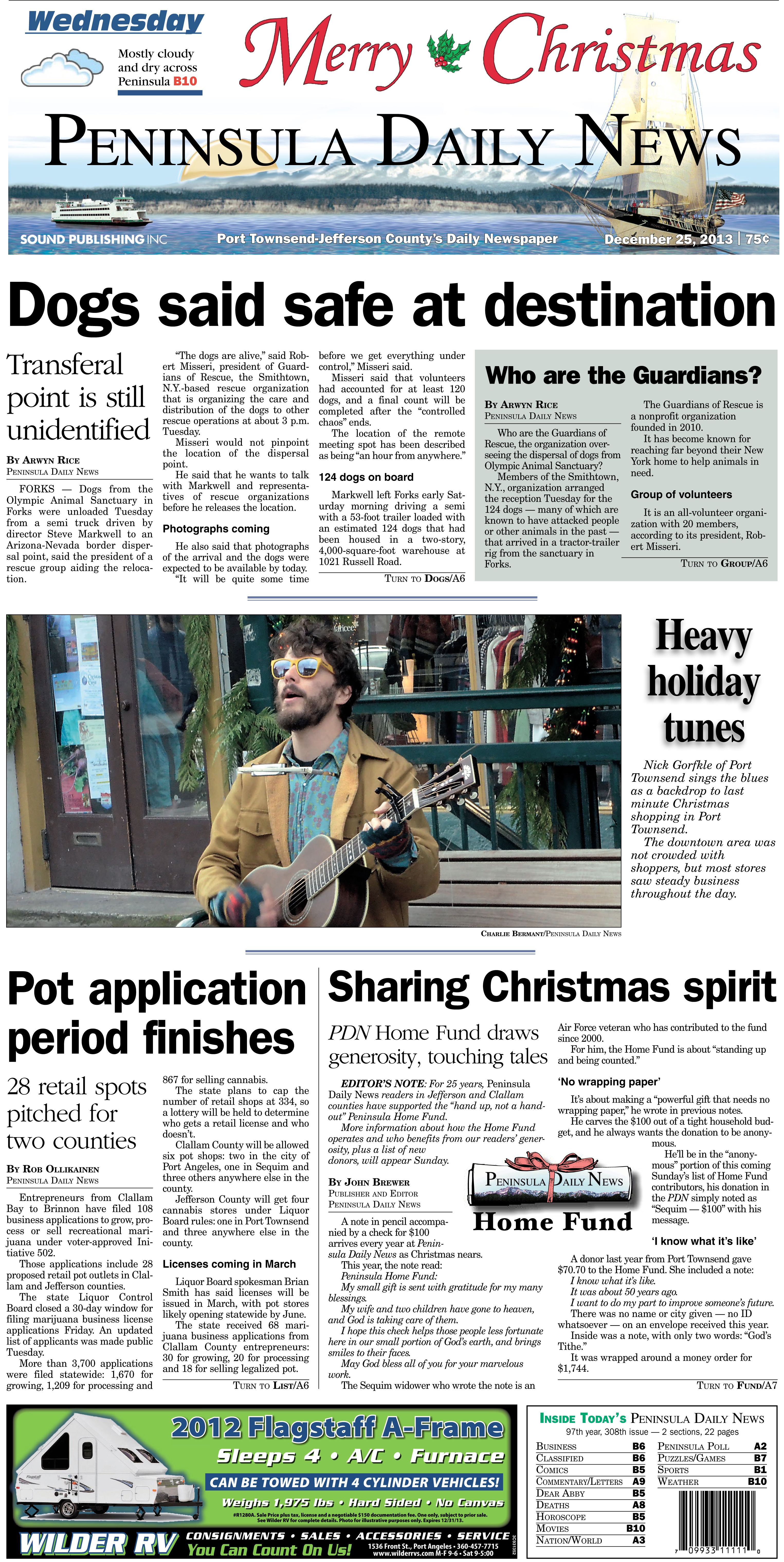 PDN's front page for today's Port Townsend/Jefferson County edition.
