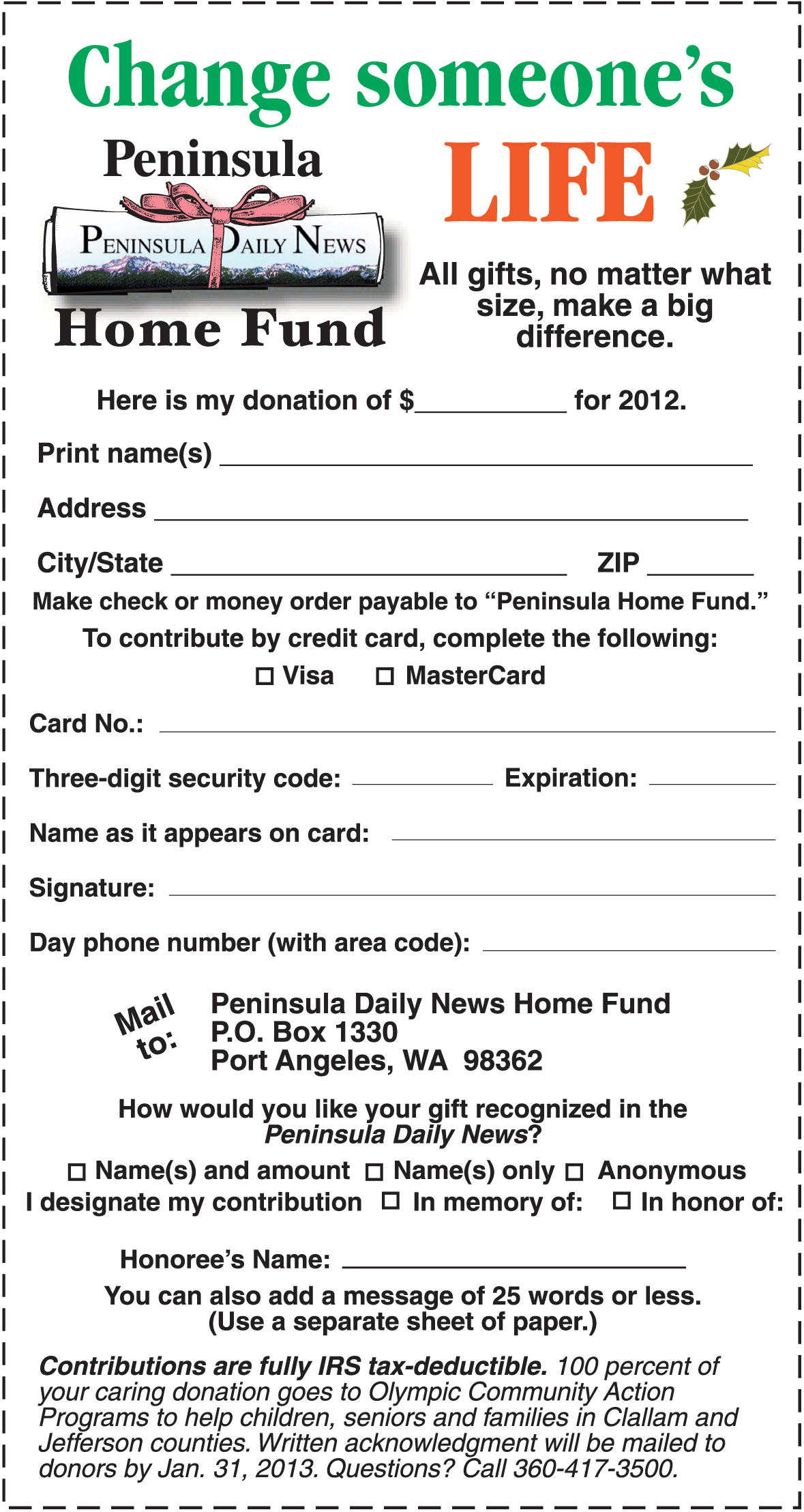 You can make a difference! Please donate to Peninsula Home Fund.