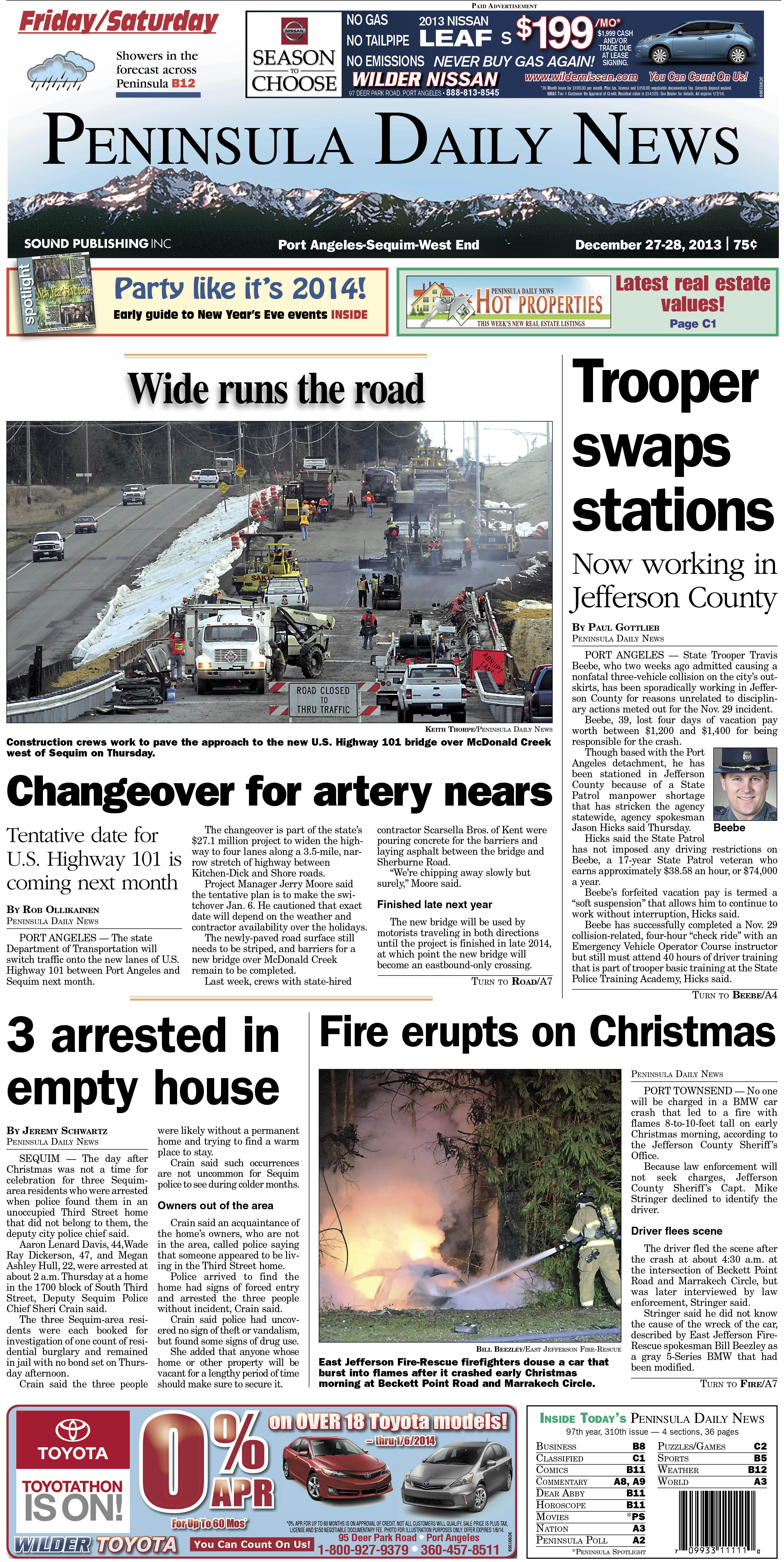 PDN's front page for today's Clallam County edition.