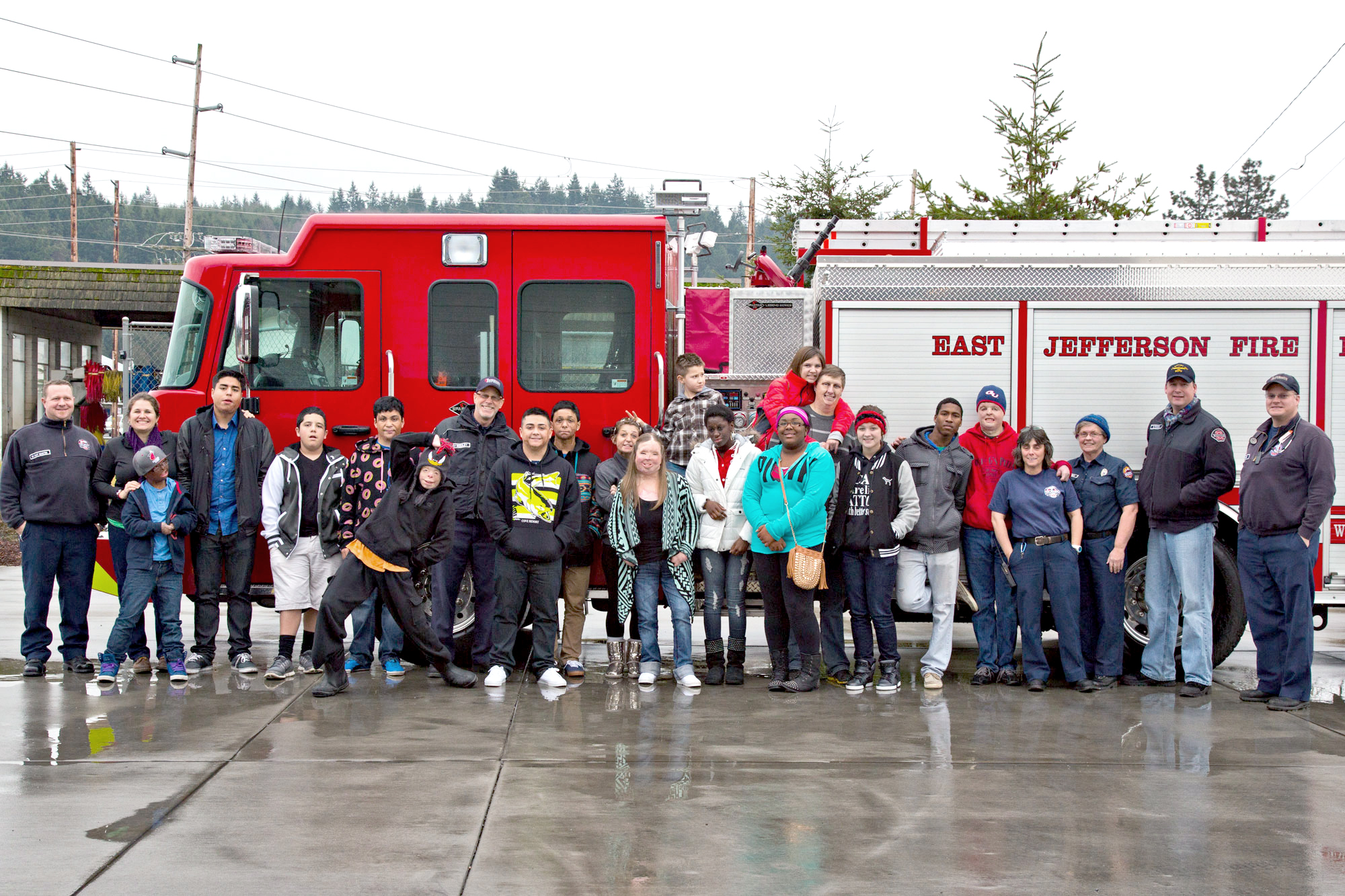 East Jefferson Fire-Rescue firefighters and their young guests.  East Jefferson Fire-Rescue photo