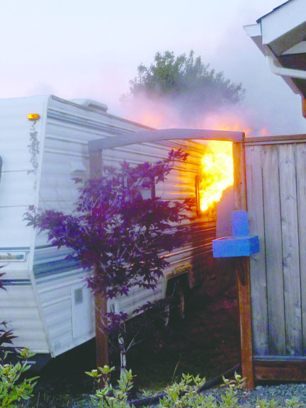 A fire destroyed a recreational vehicle on 3 Crabs Road on Wednesday night. Patrick Young/Clallam County Fire District No. 3