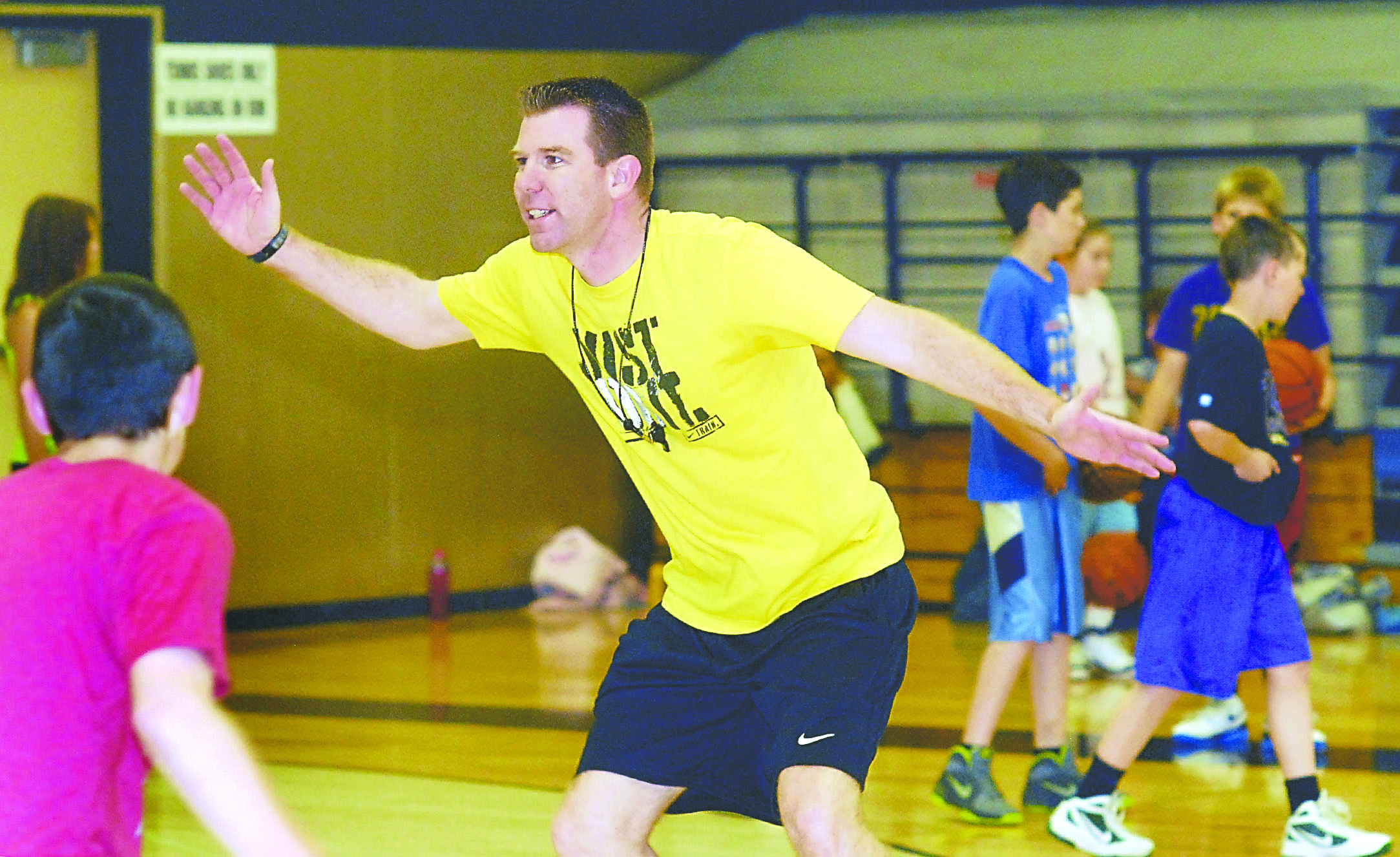 Peninsula College basketball head coach Lance Von Vogt conducts a youth basketball camp Tuesday on the college's Port Angeles campus. Von Vogt is leaving the Pirates for William Jessup University. -- Photo by Keith Thorpe/Peninsula Daily News