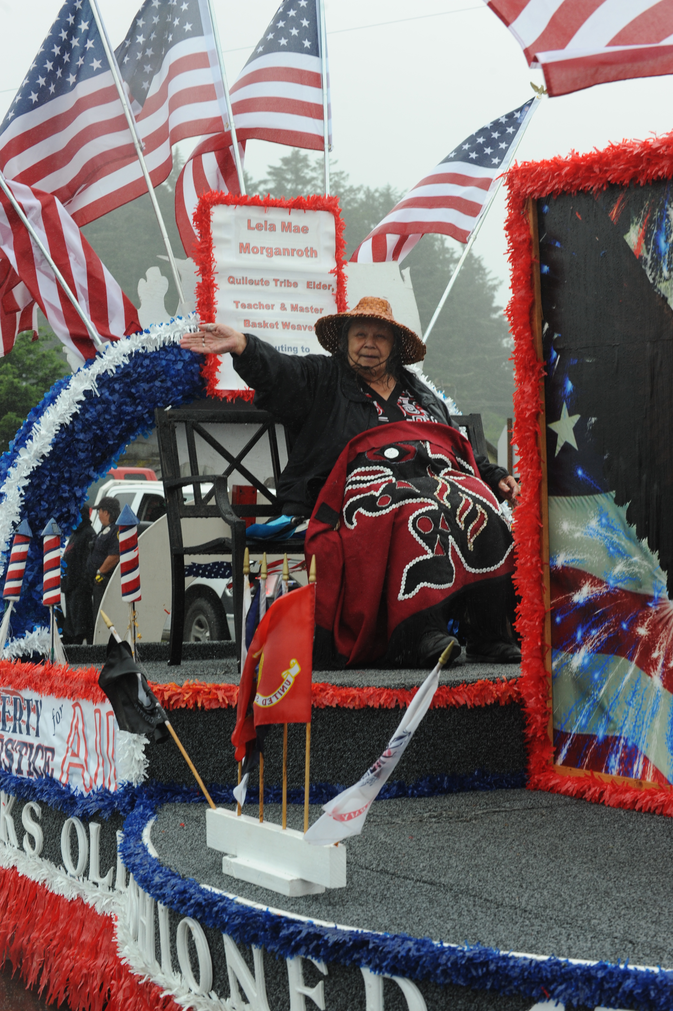 Lela Mae Morganroth of LaPush rides on the Forks Old Fashioned Fourth of July float during the Quileute days parade Saturday in LaPush.  Morganroth