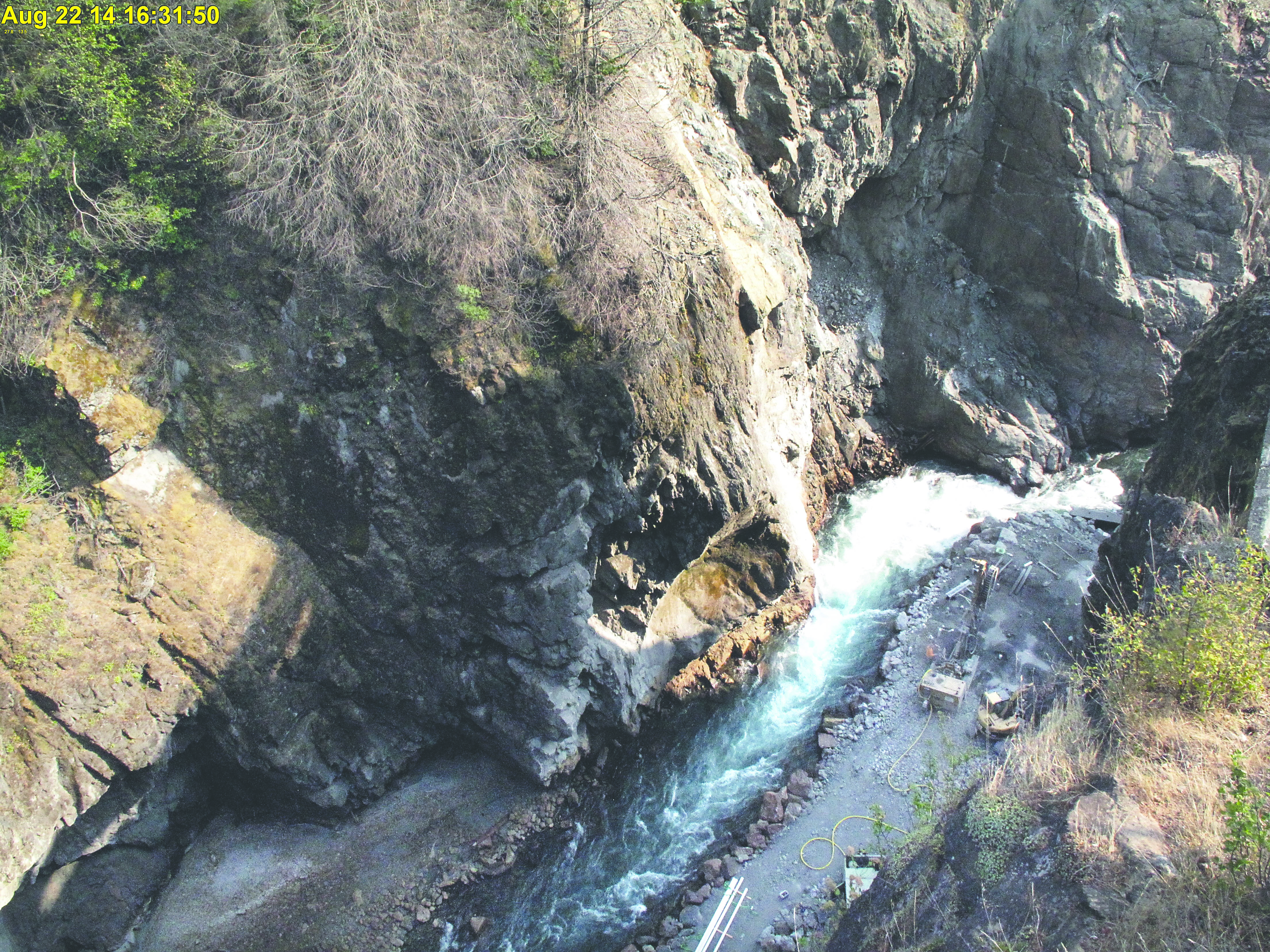 What remains of Glines Canyon Dam on the Elwha River is expected to be demolished this week. National Park Service