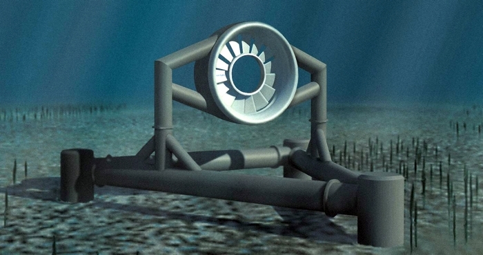 This Snohomish County Public Utility District rendering shows what one of the turbines would have looked like on the bottom of Admiralty Inlet between Whidbey and Marrowstone islands.
