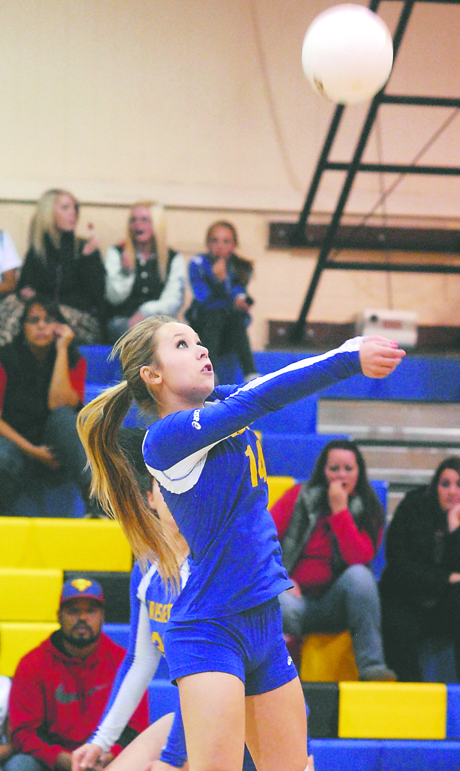 Crescent's Teya Williams takes a dig during the Loggers' win over Neah Bay. Keith Thorpe/Peninsula Daily News