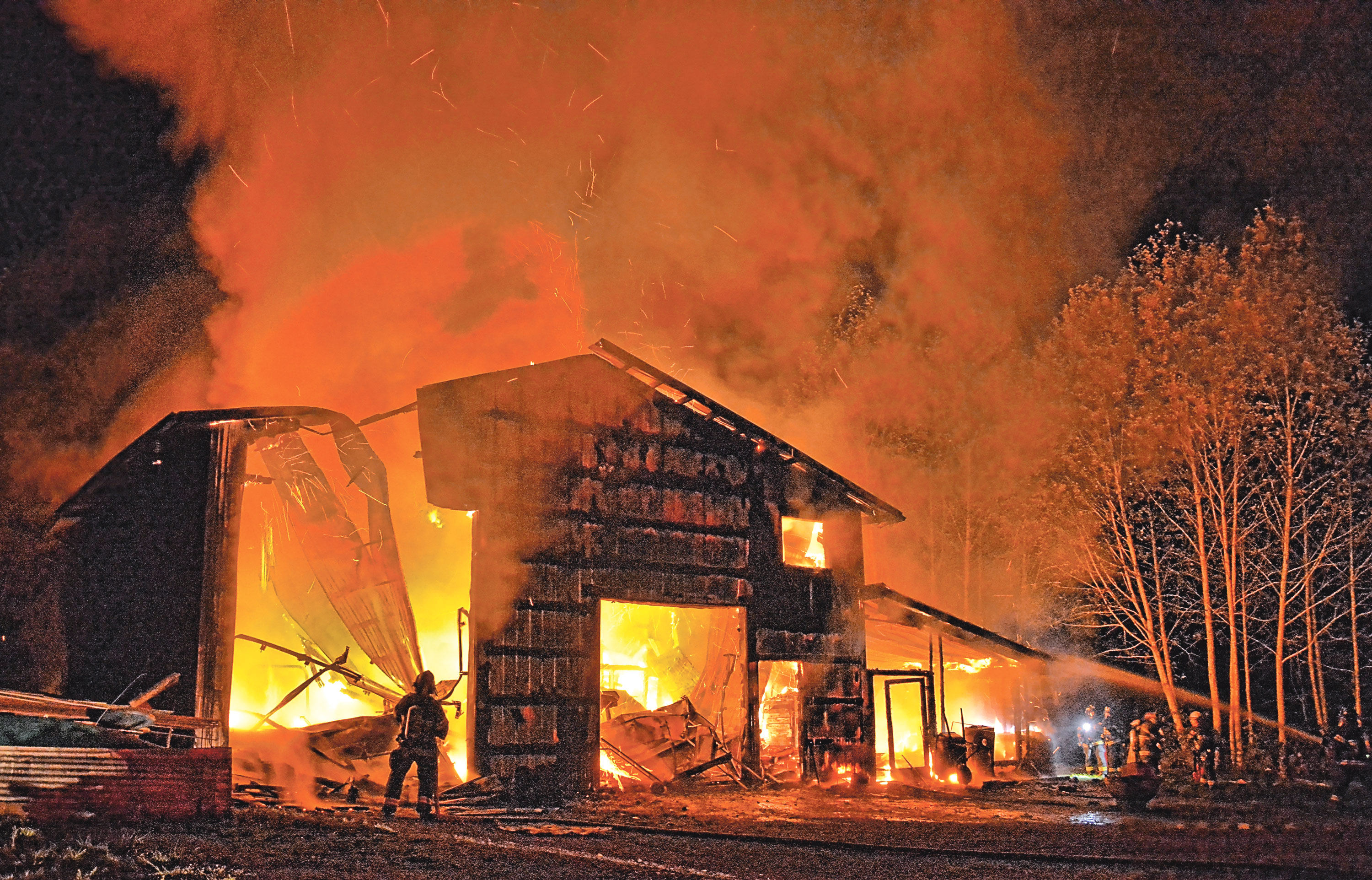 This shop building at 836 Little River Road southwest of Port Angeles was destroyed by fire Wednesday.  Jay Cline/ Clallam County Fire District No. 2