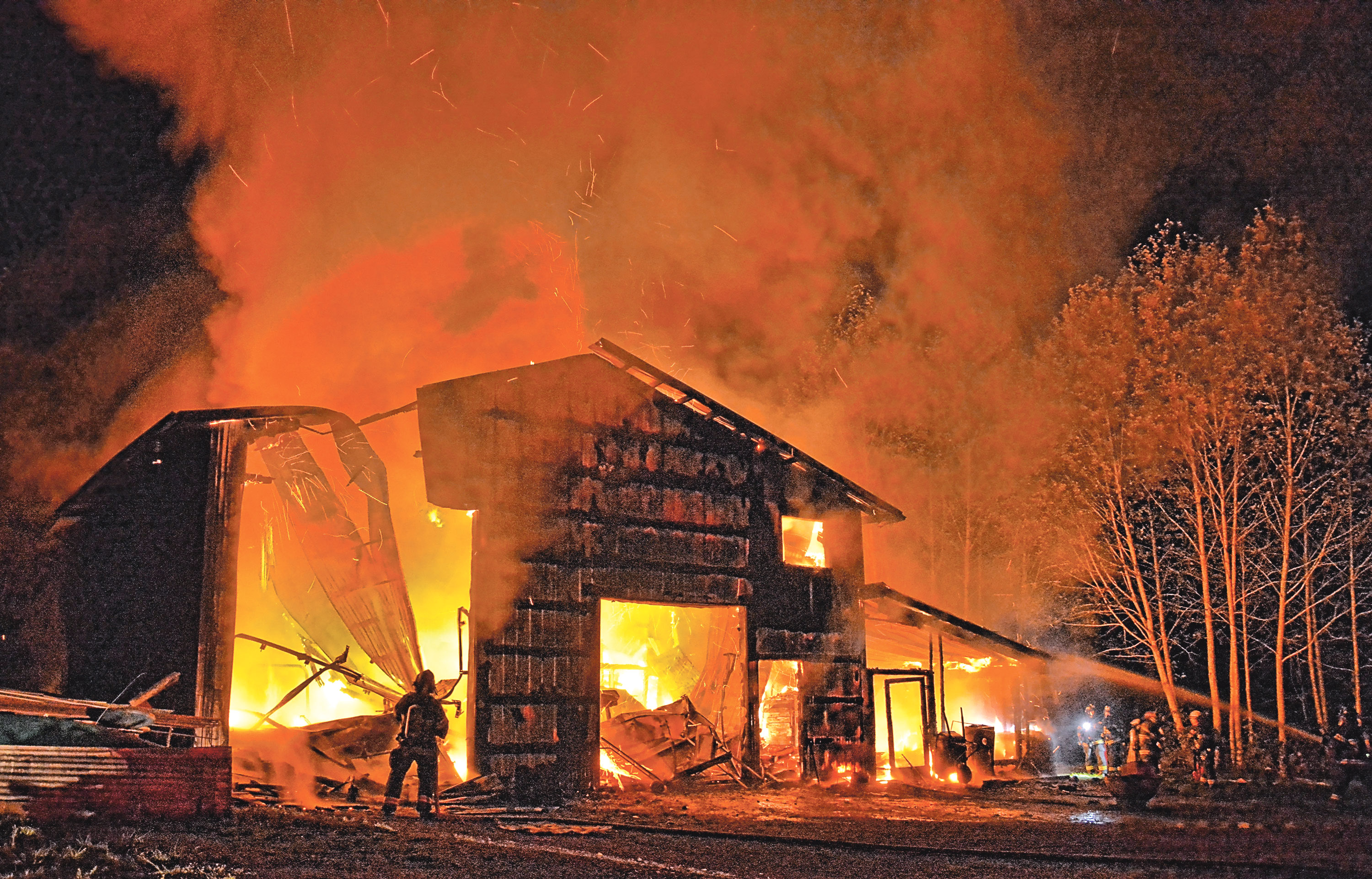 This shop building at 836 Little River Road southwest of Port Angeles was destroyed by fire Wednesday. — Jay Cline/ Clallam County Fire District No. 2