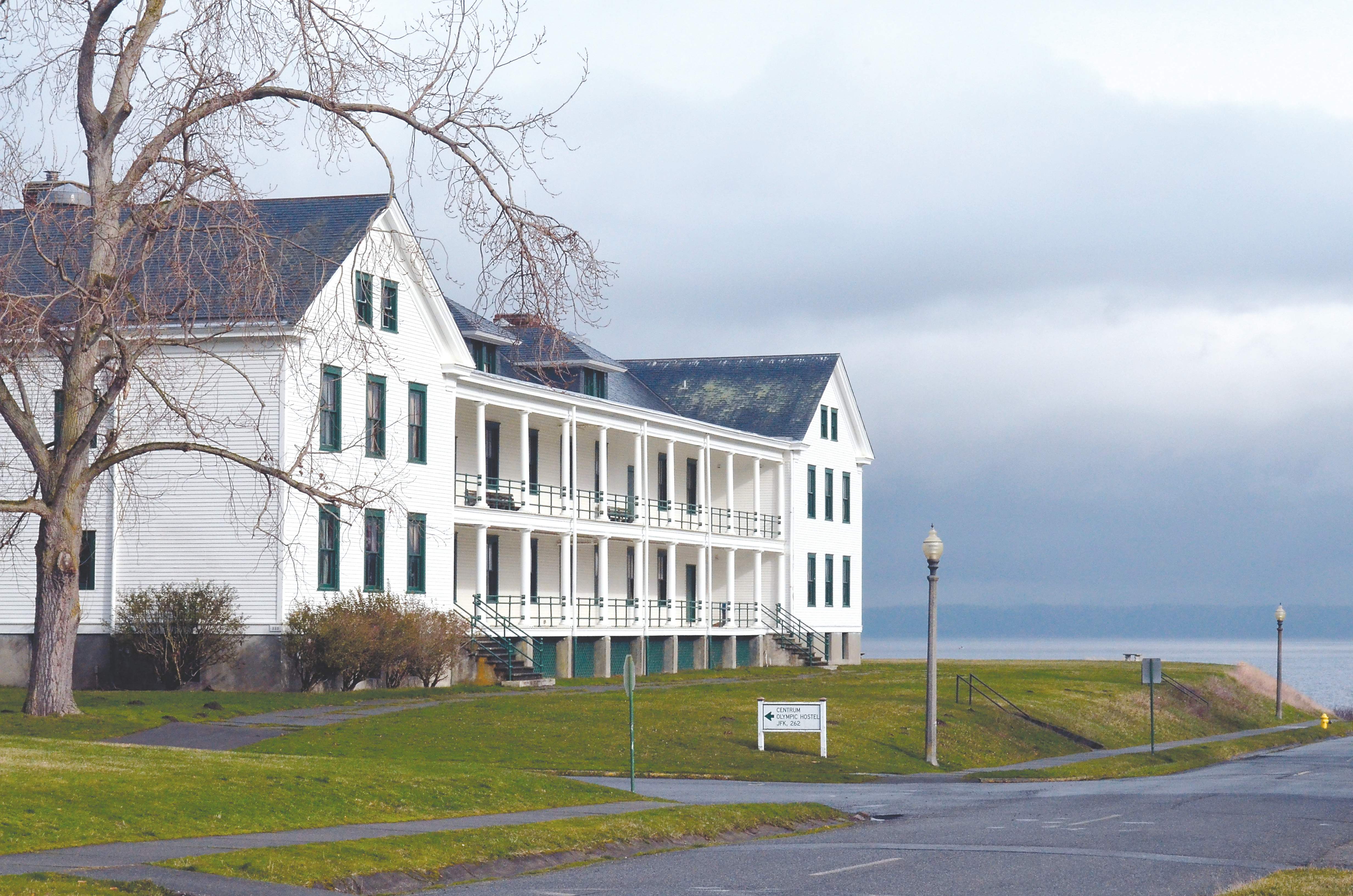 The stately Fort Worden Building 202 overlooks the Strait of Juan de Fuca. —Peninsula Daily News photo