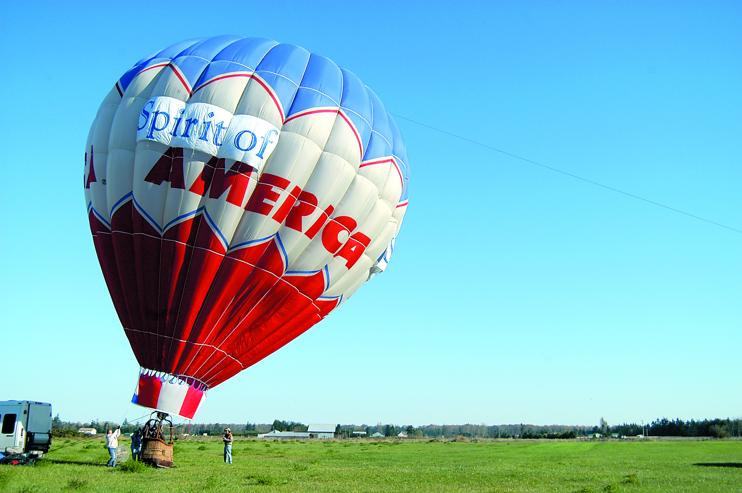 The “Spirit of America” hot-air balloon stands to its full height Saturday at the Sequim Valley Airport. Owner Crystal Stout